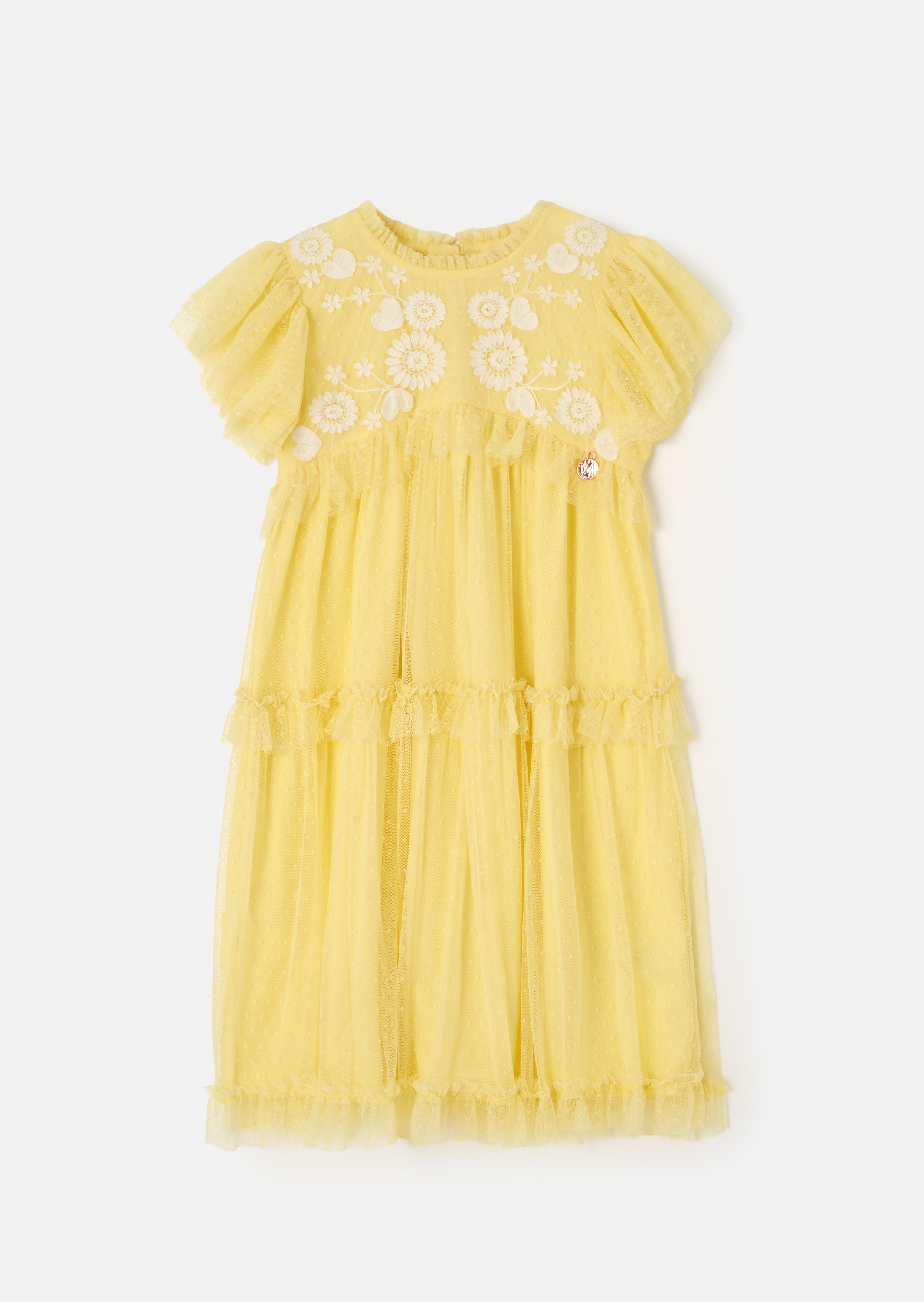 Luisa Yellow Embroidered Mesh Dress