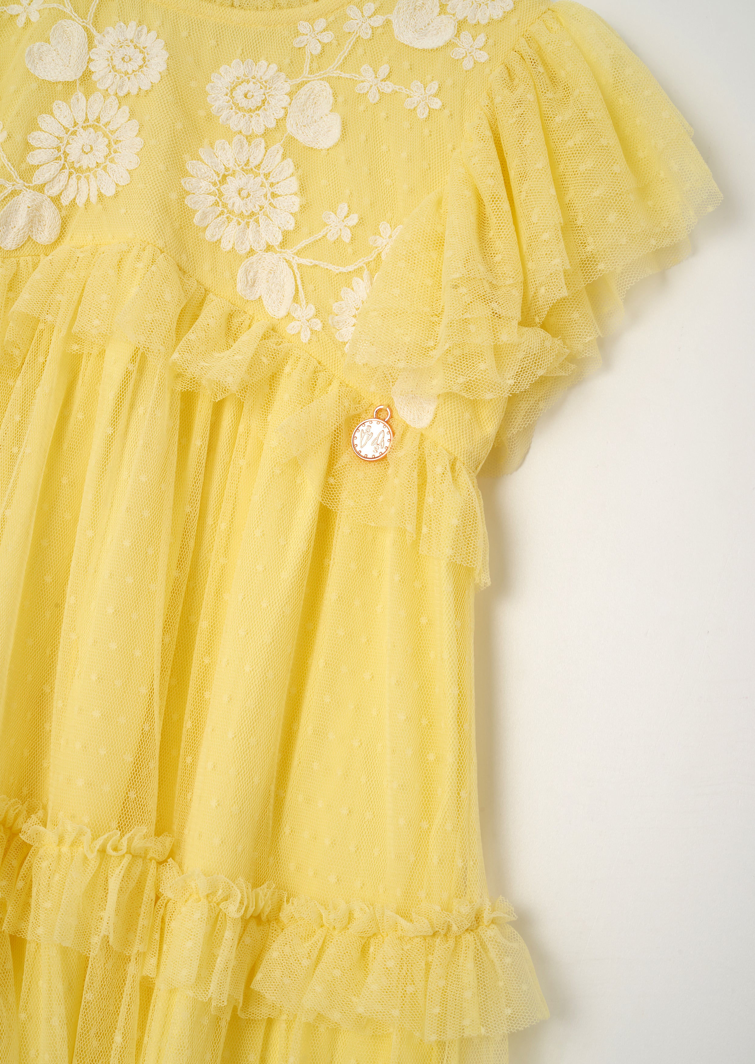 Luisa Yellow Embroidered Mesh Dress