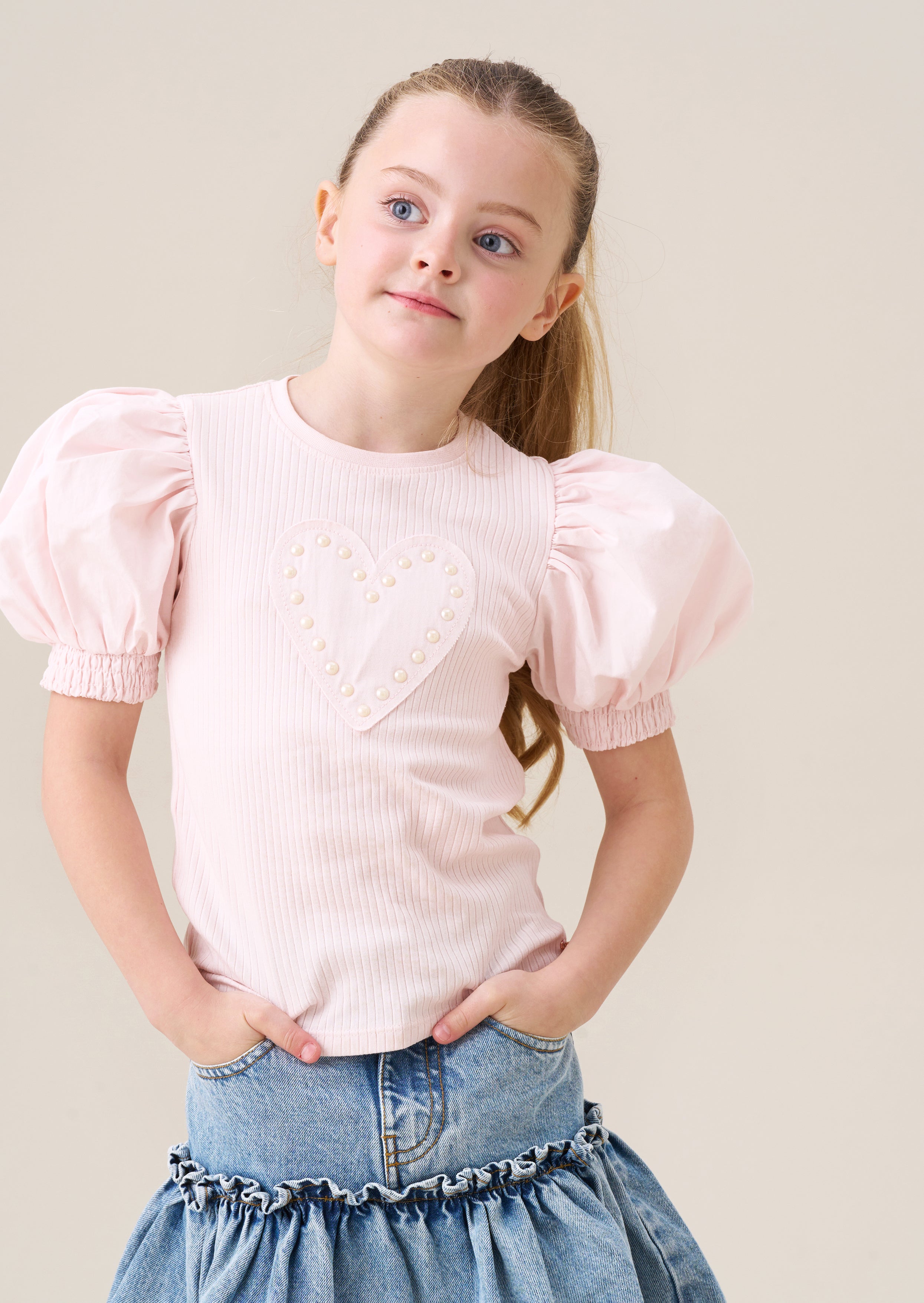 Agatha różowy prążkowany t-shirt z sercem