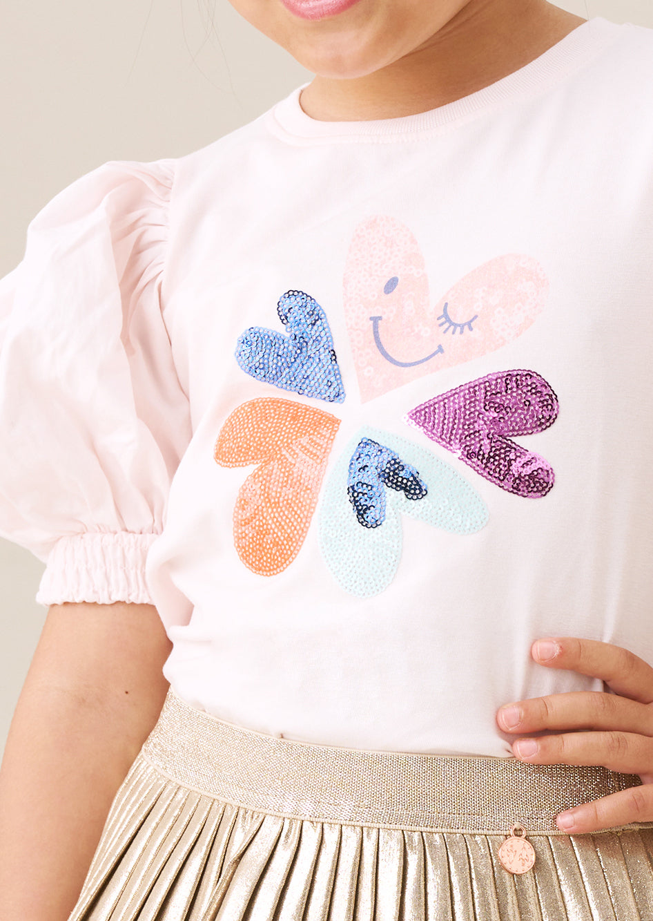 T-shirt à manches bouffantes orné de sequins Heidi