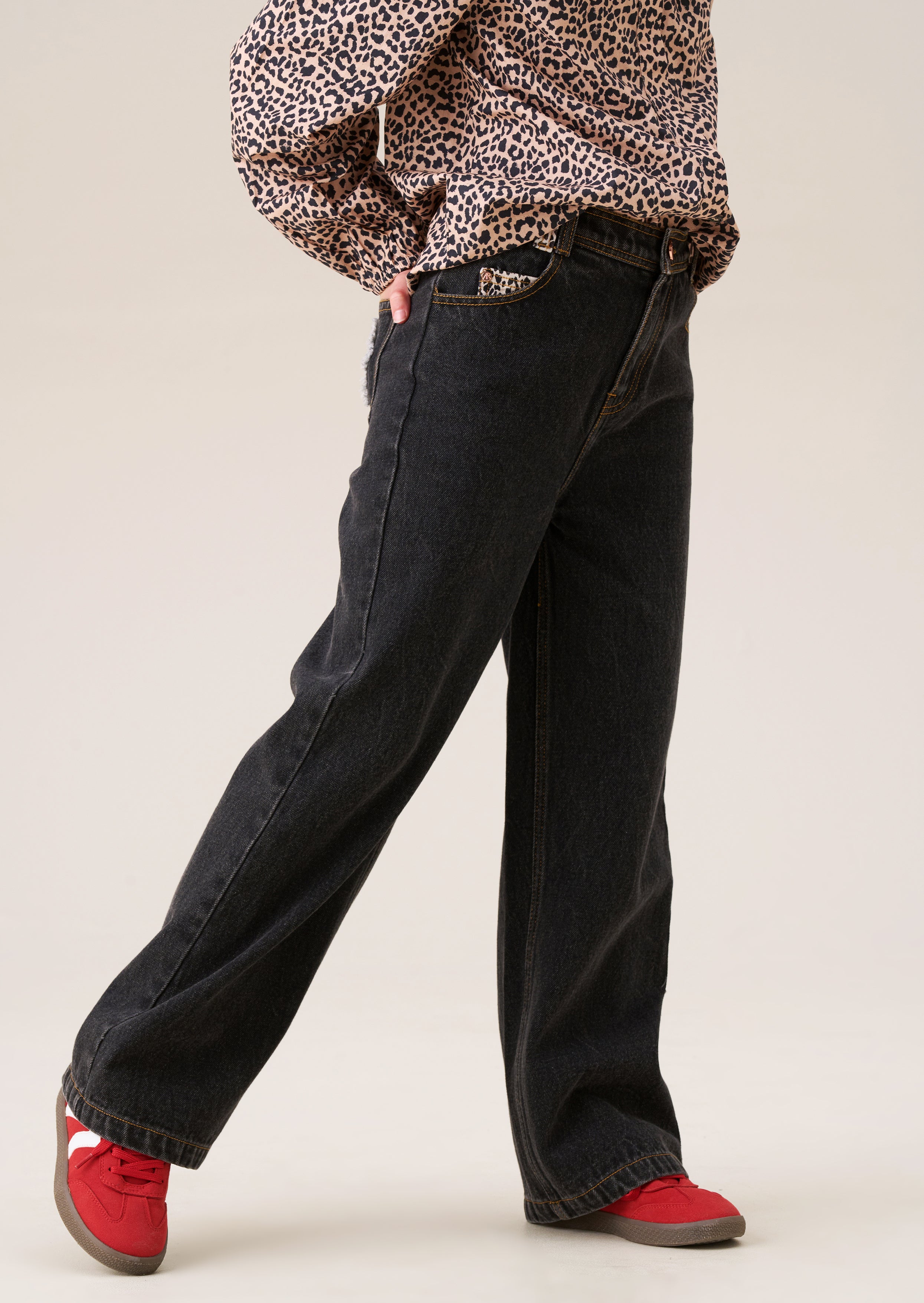 Piper Leopard Star Applique Wide Leg Jean