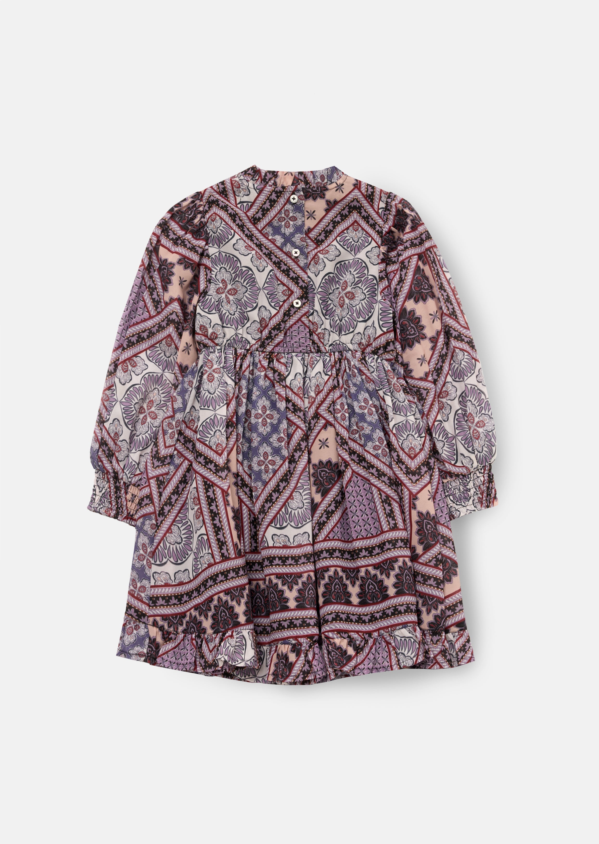 Robe Adrienne à manches ballon imprimé bohème - violet