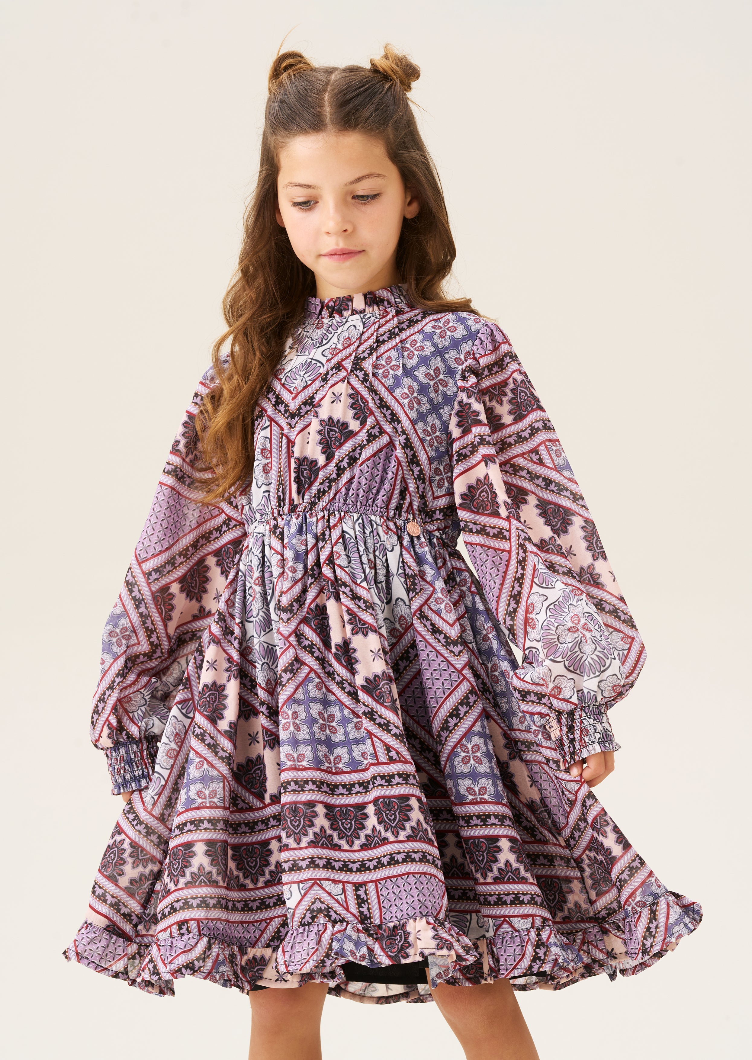 Robe Adrienne à manches ballon imprimé bohème - violet