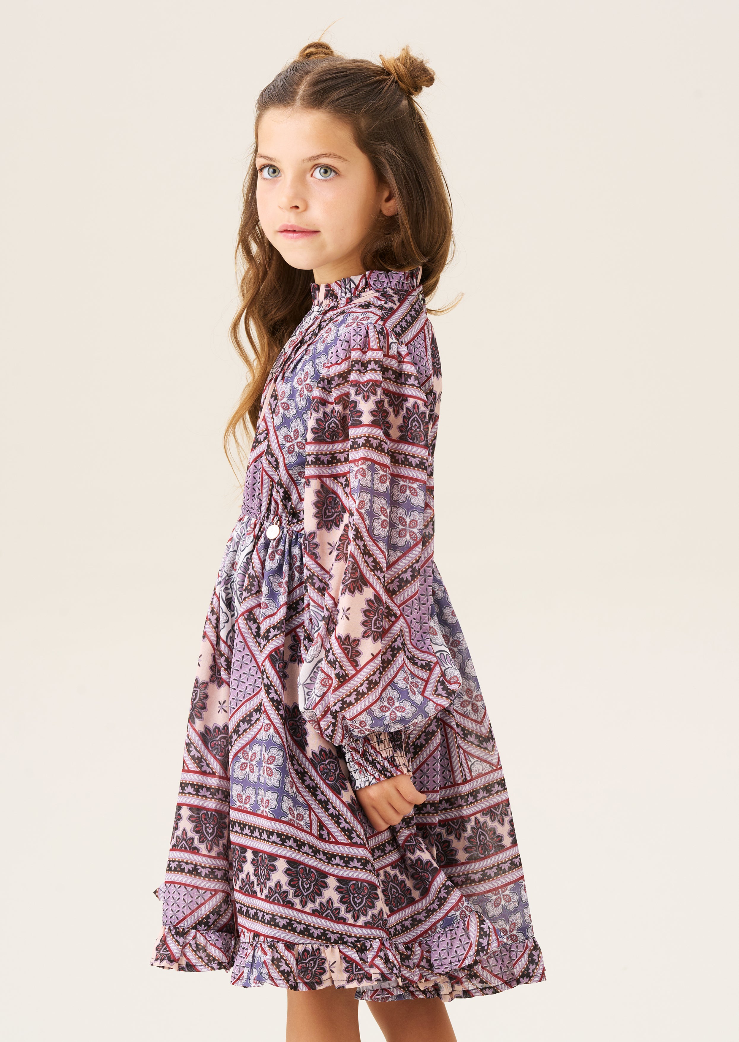 Robe Adrienne à manches ballon imprimé bohème - violet
