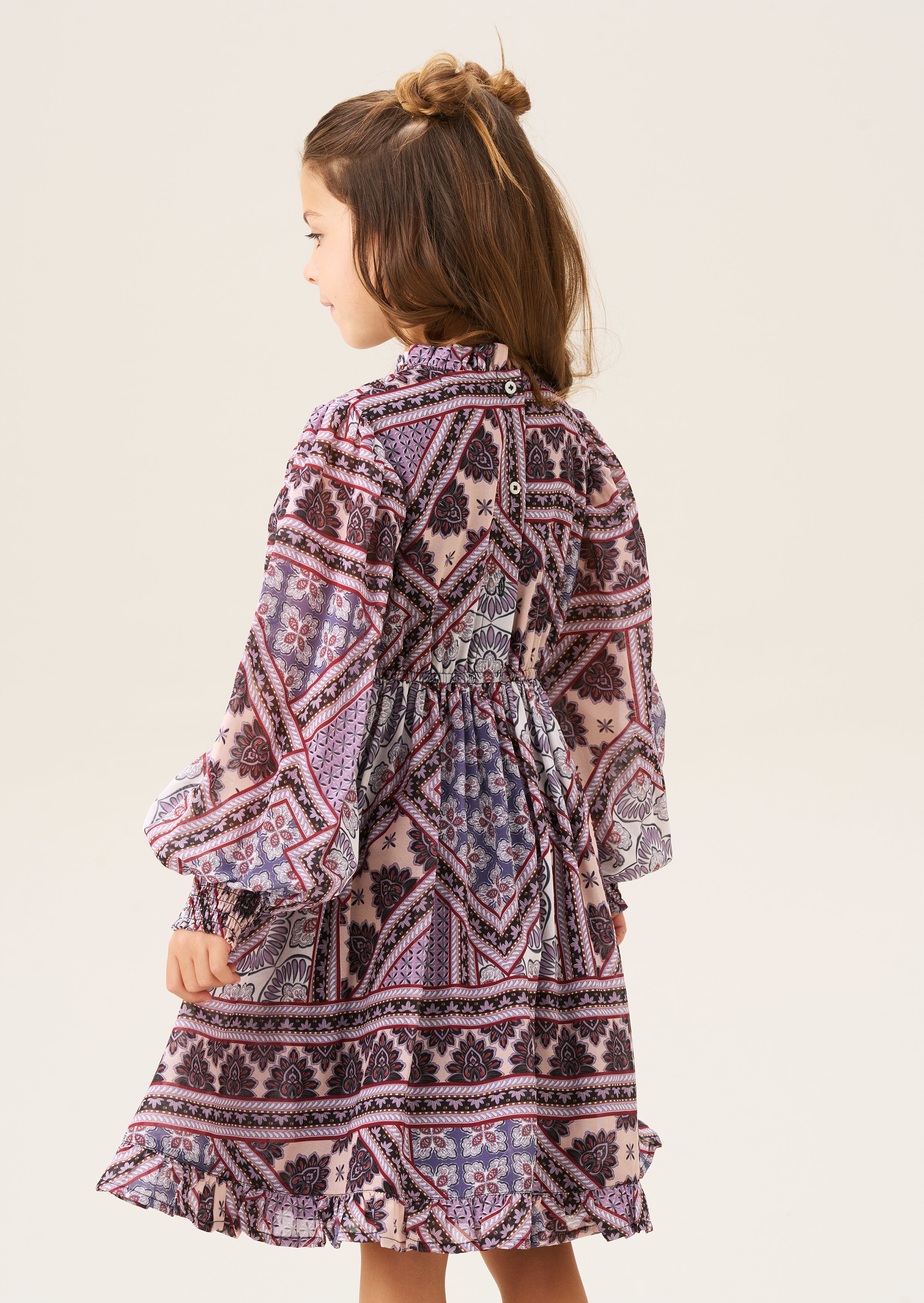 Robe Adrienne à manches ballon imprimé bohème - violet