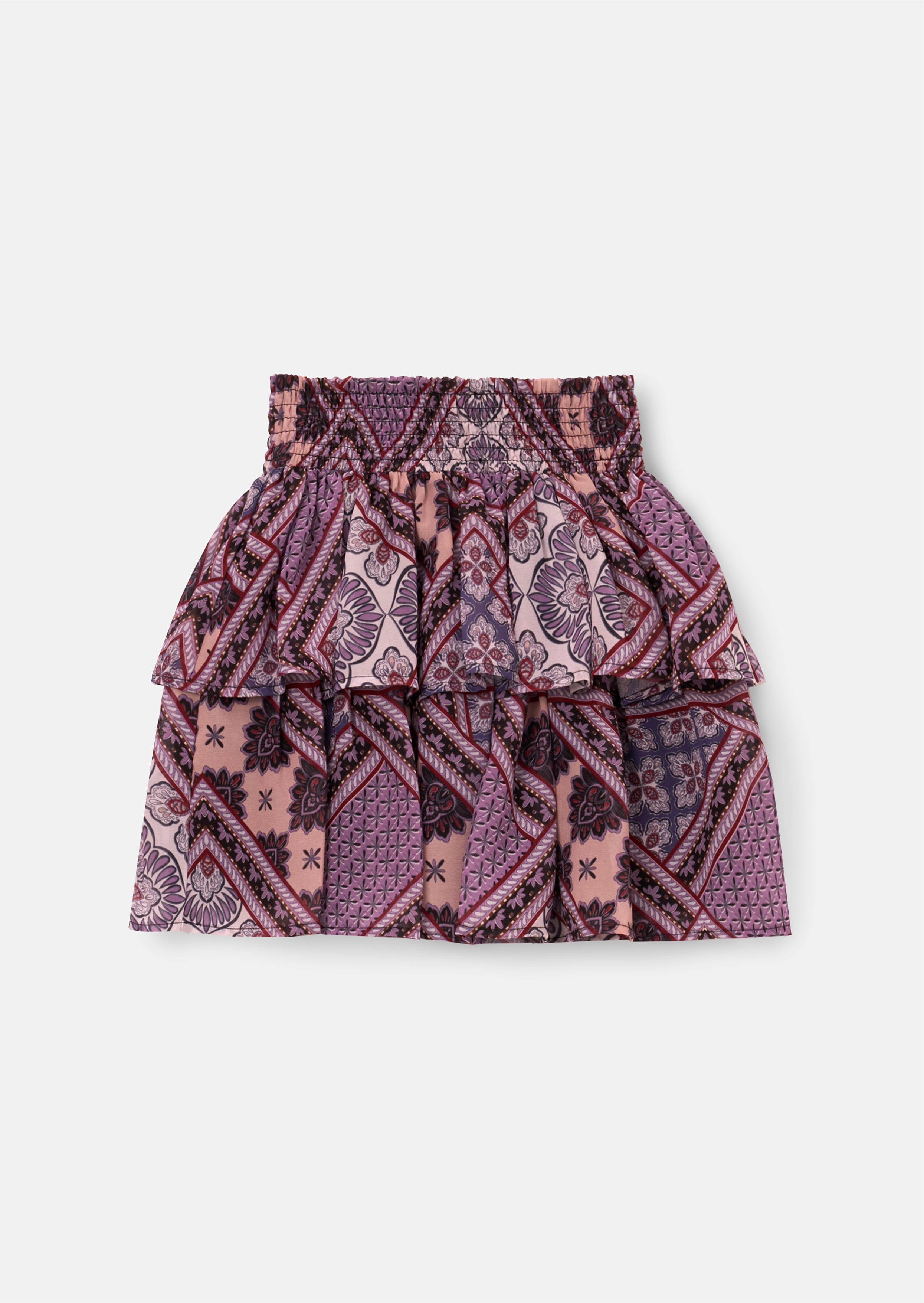 Adrienne gestufter Boho-Print-Rock - Lila