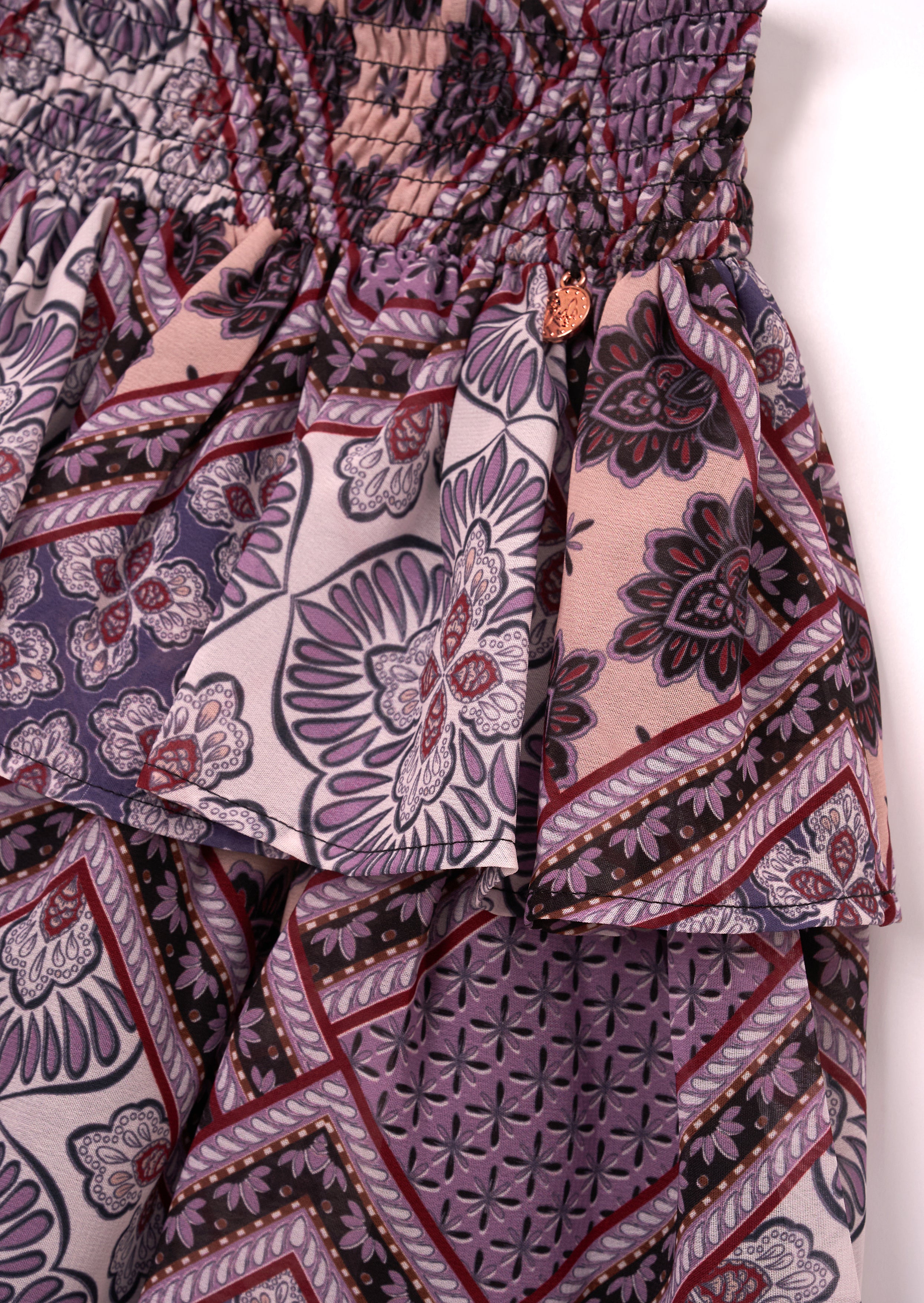 Adrienne gestufter Boho-Print-Rock - Lila