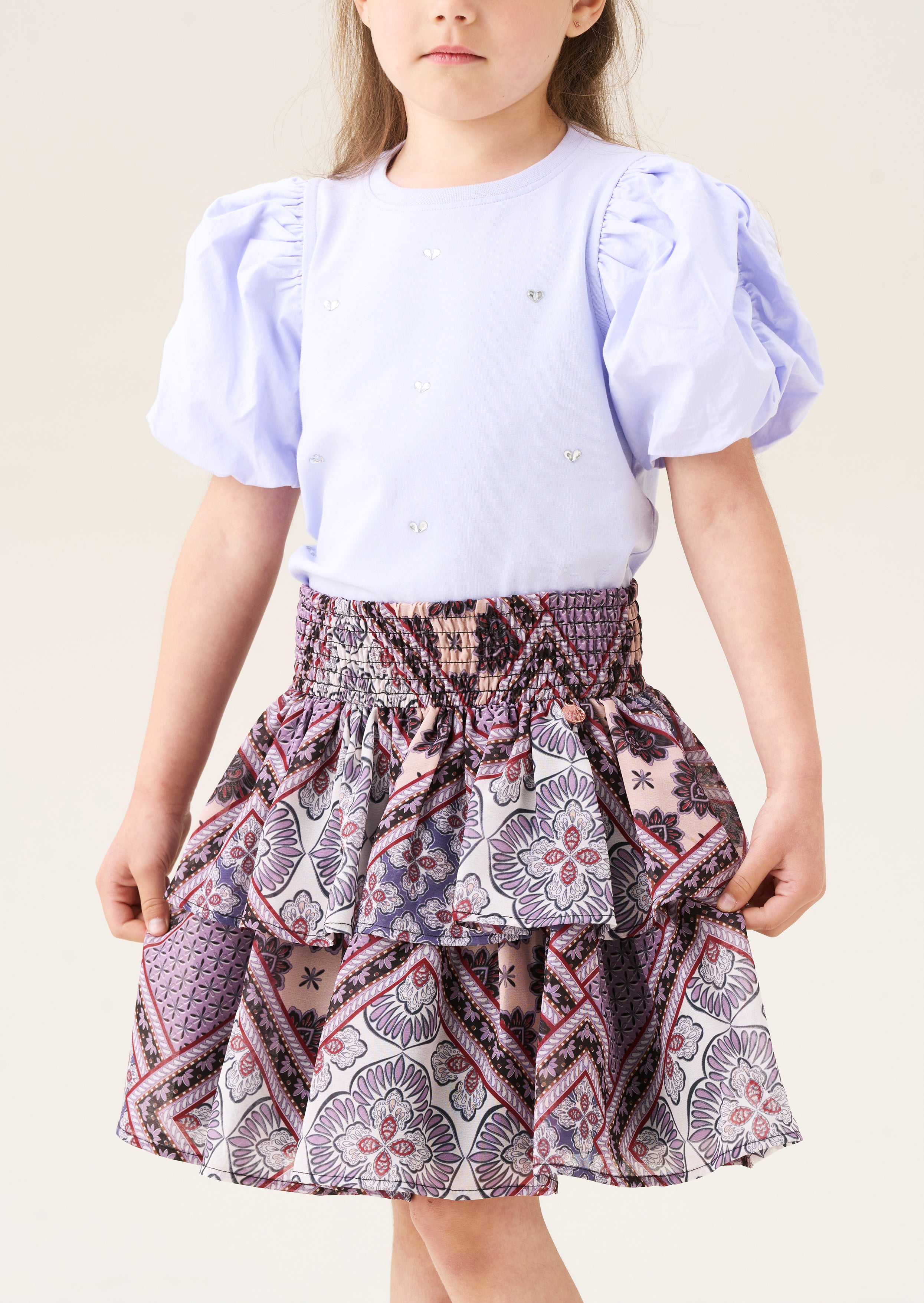 Adrienne gestufter Boho-Print-Rock - Lila