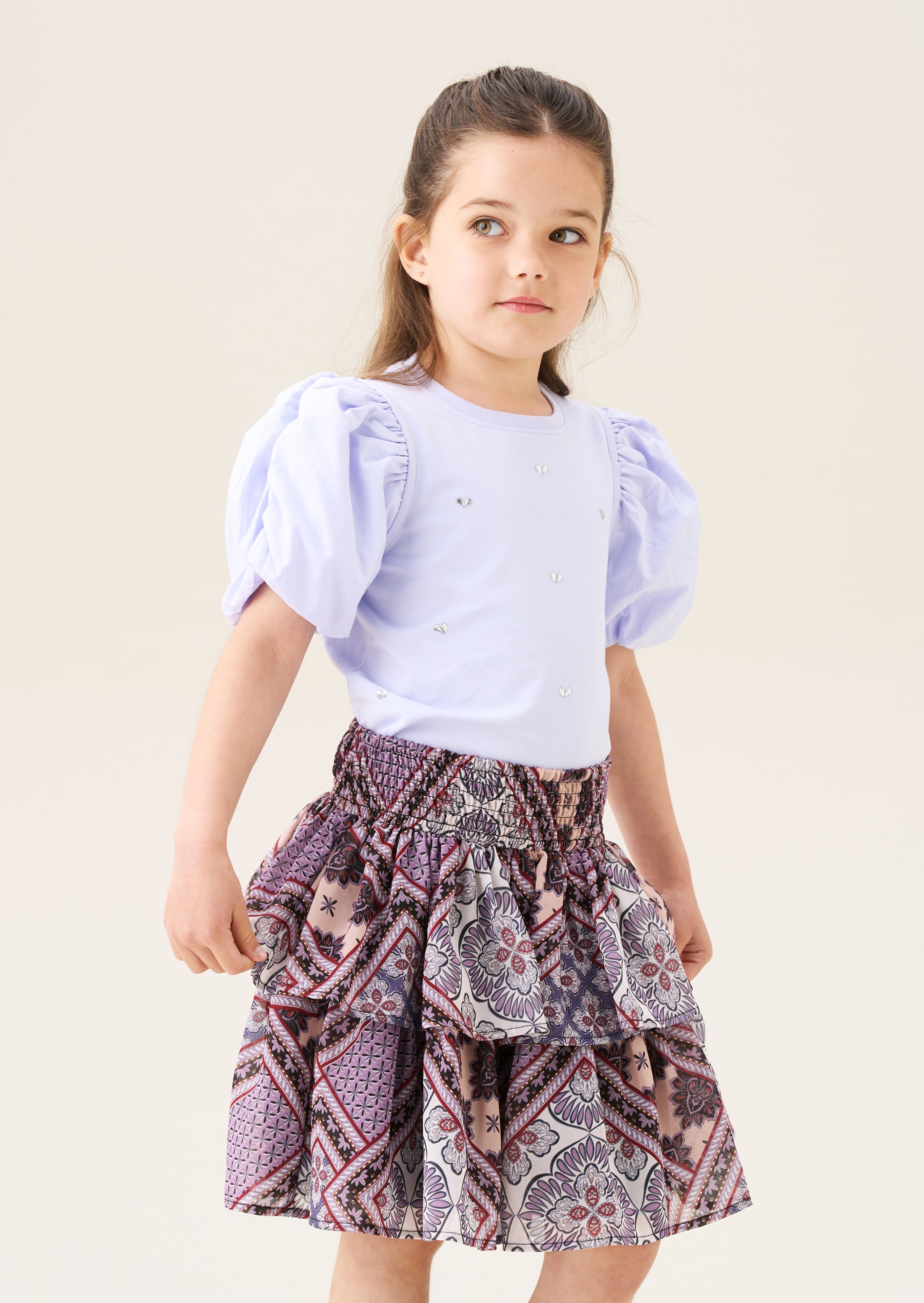 Adrienne gestufter Boho-Print-Rock - Lila