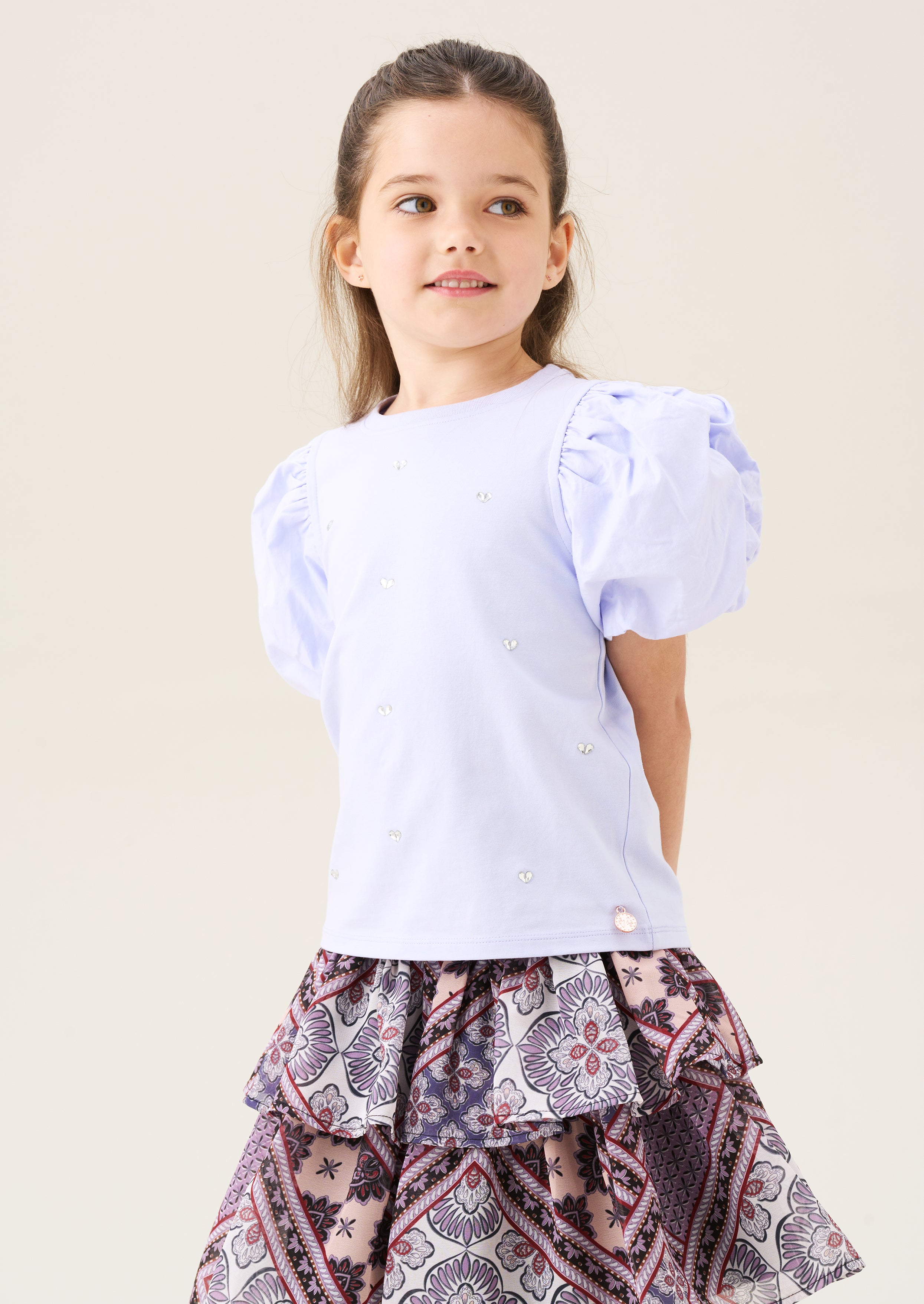 Anya Diamonte Puff-Ärmel T-Shirt - Flieder