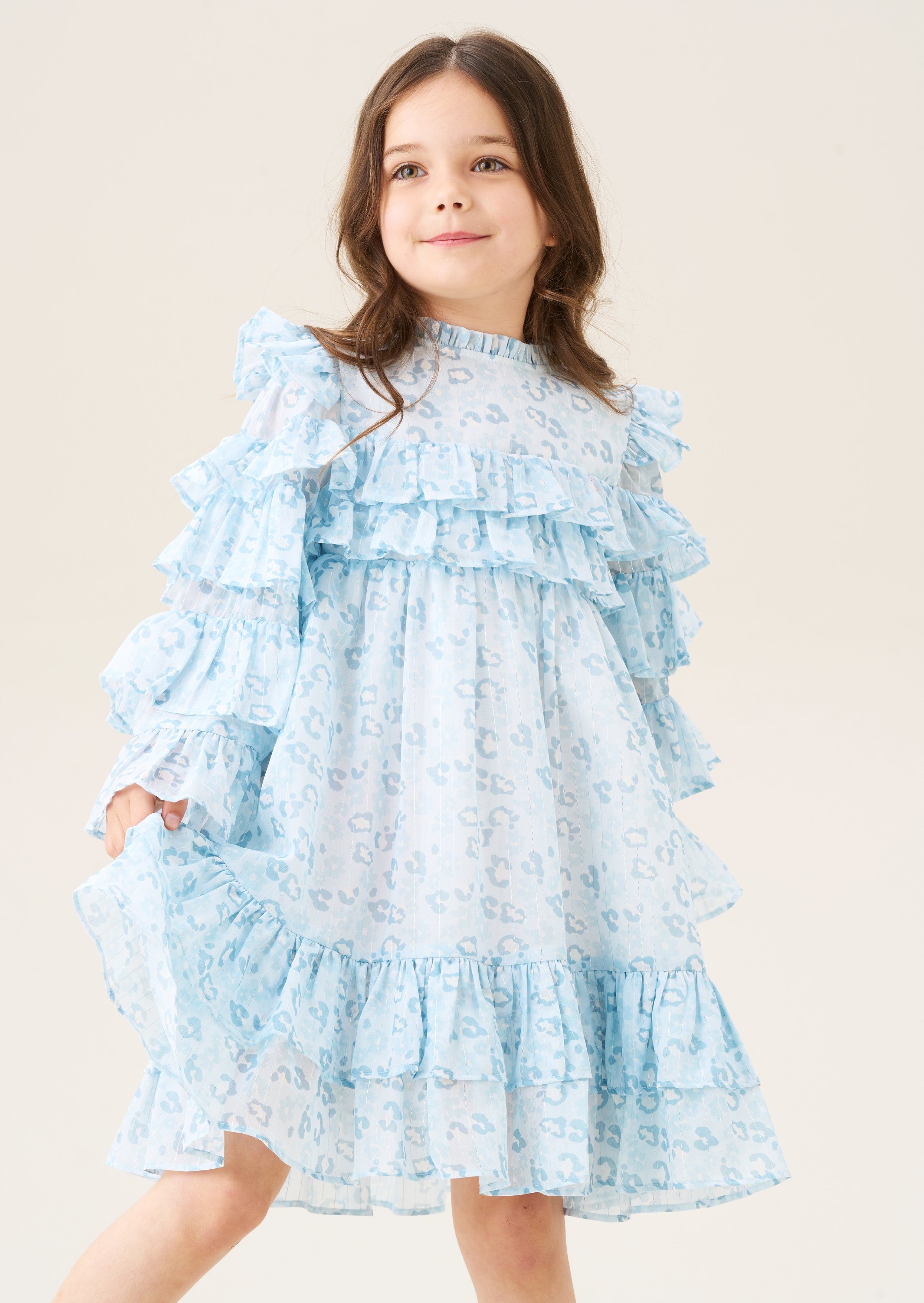 Imogen Blue Leopard Frill Dress