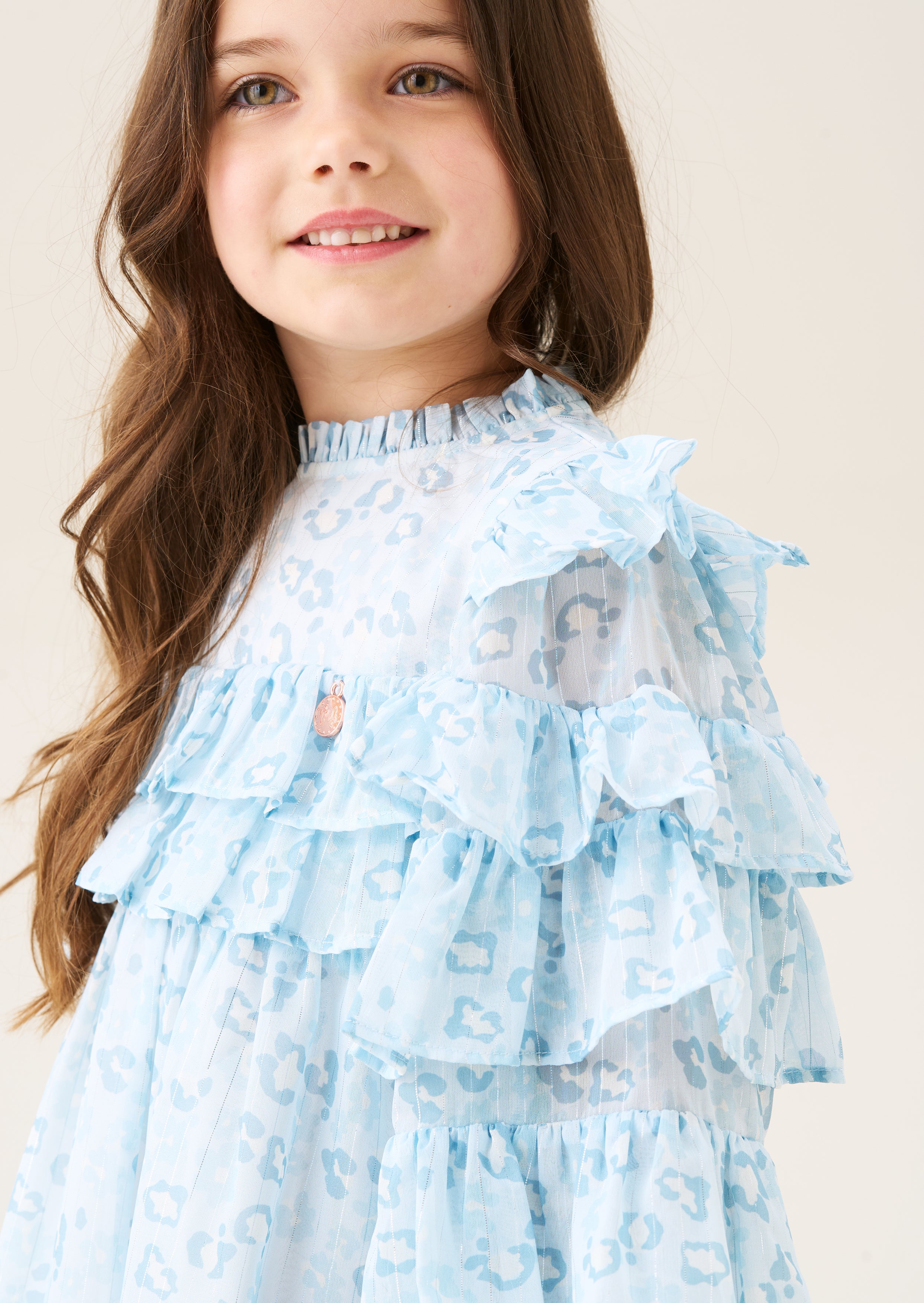 Imogen Blue Leopard Frill Dress
