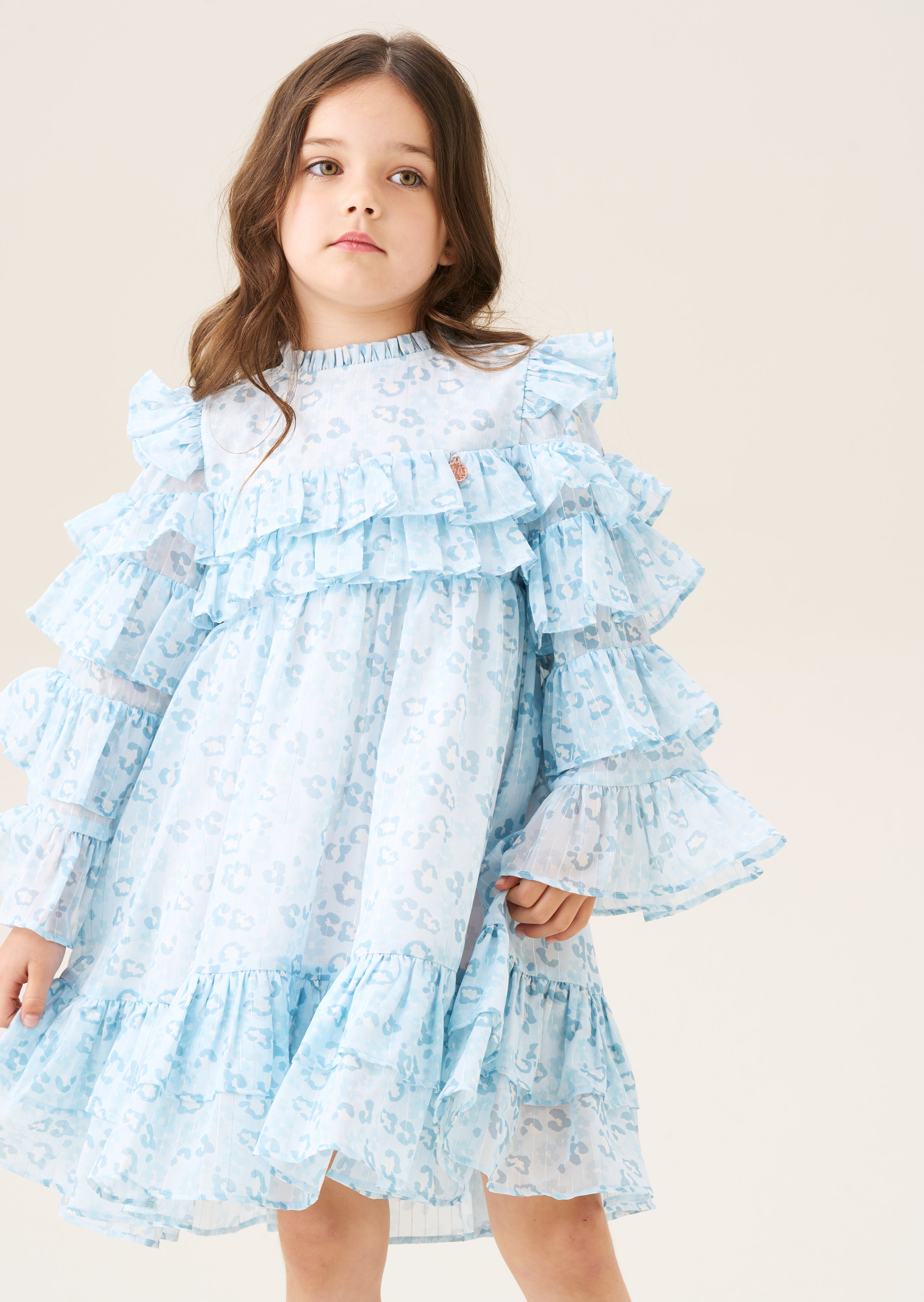 Imogen Blue Leopard Frill Dress
