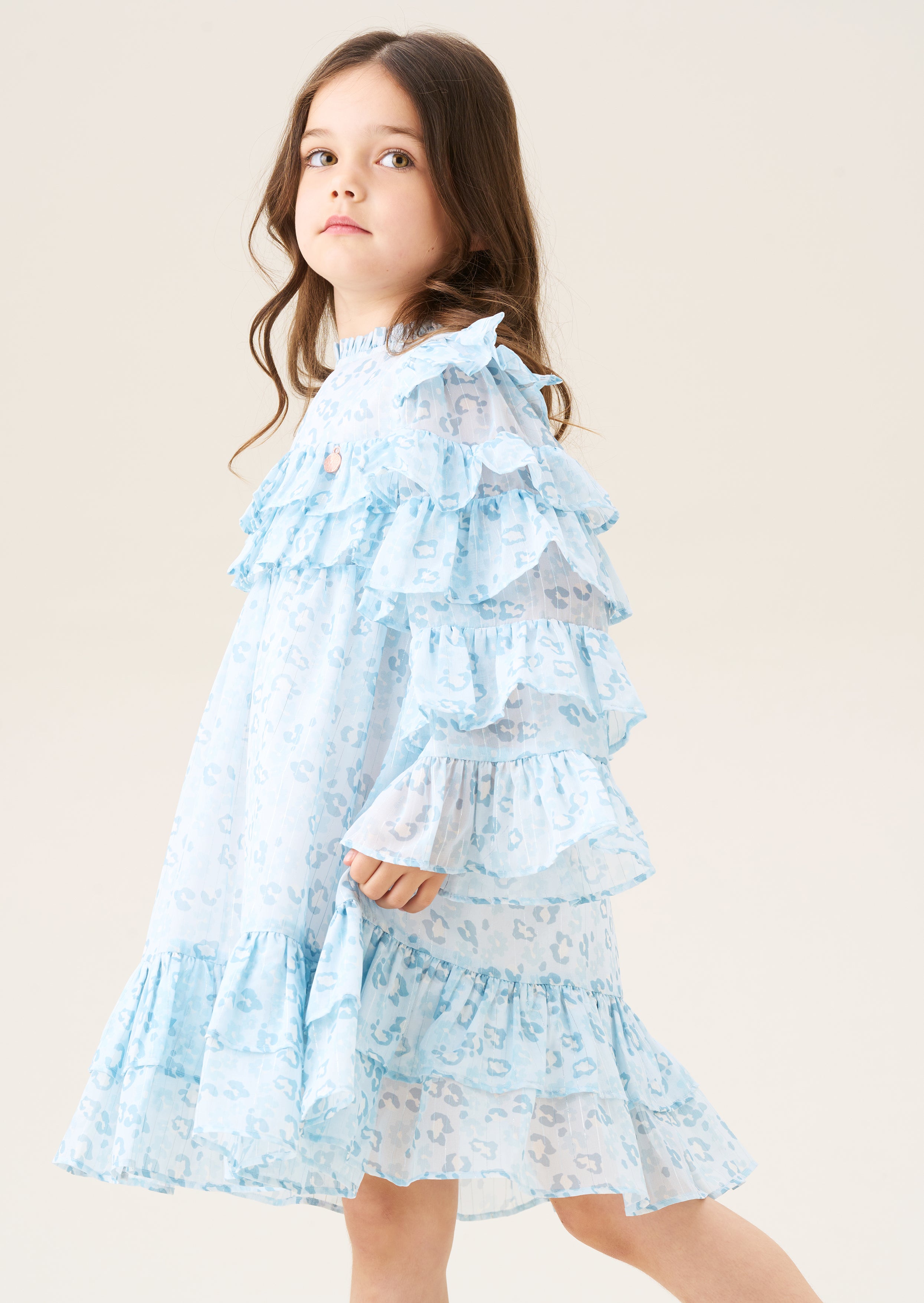 Imogen Blue Leopard Frill Dress
