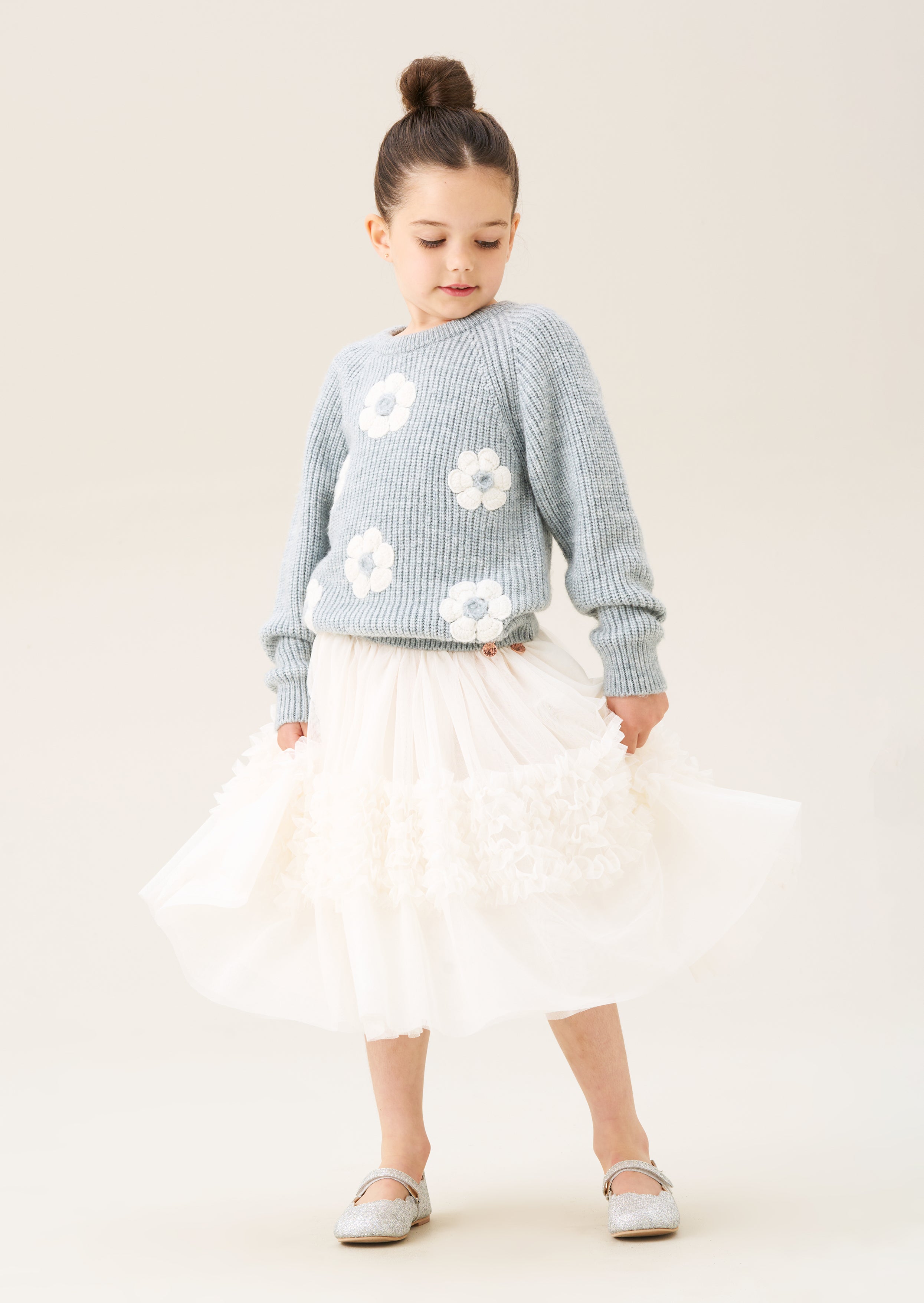Jupe en maille à volants Sallie Ivory