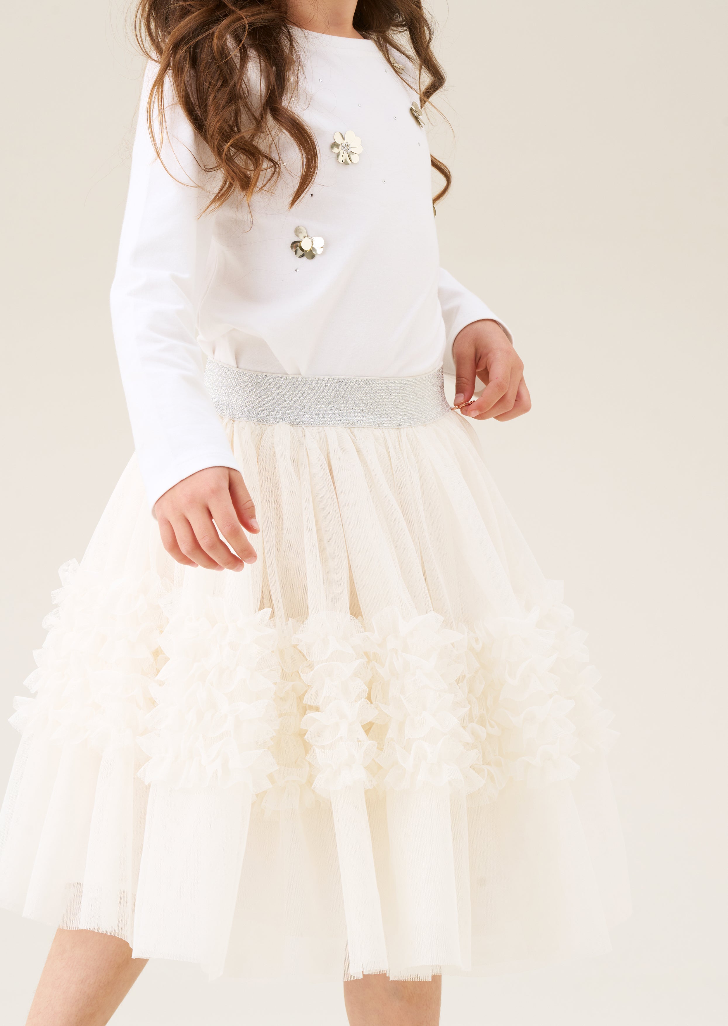 Jupe en maille à volants Sallie Ivory