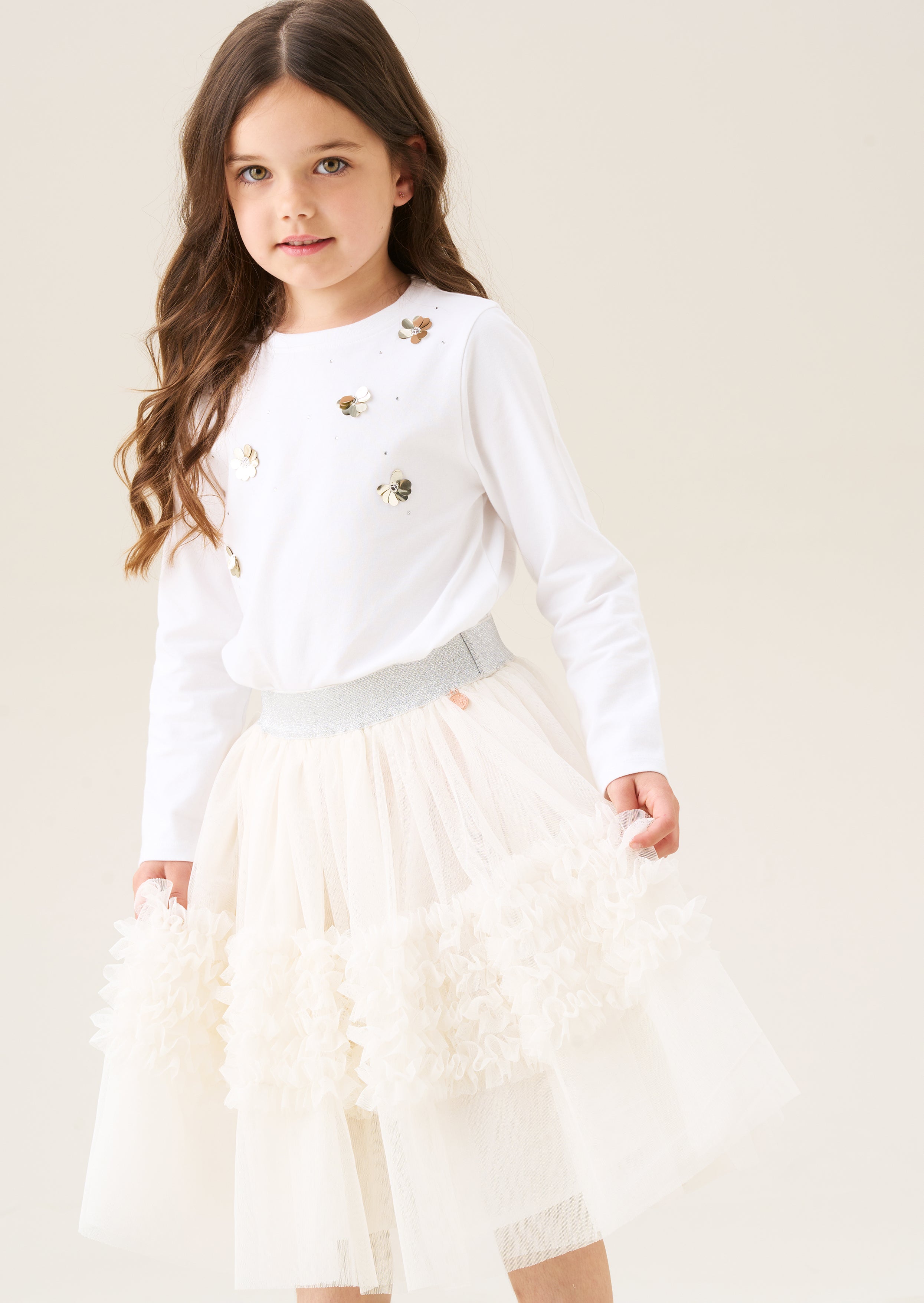 Jupe en maille à volants Sallie Ivory