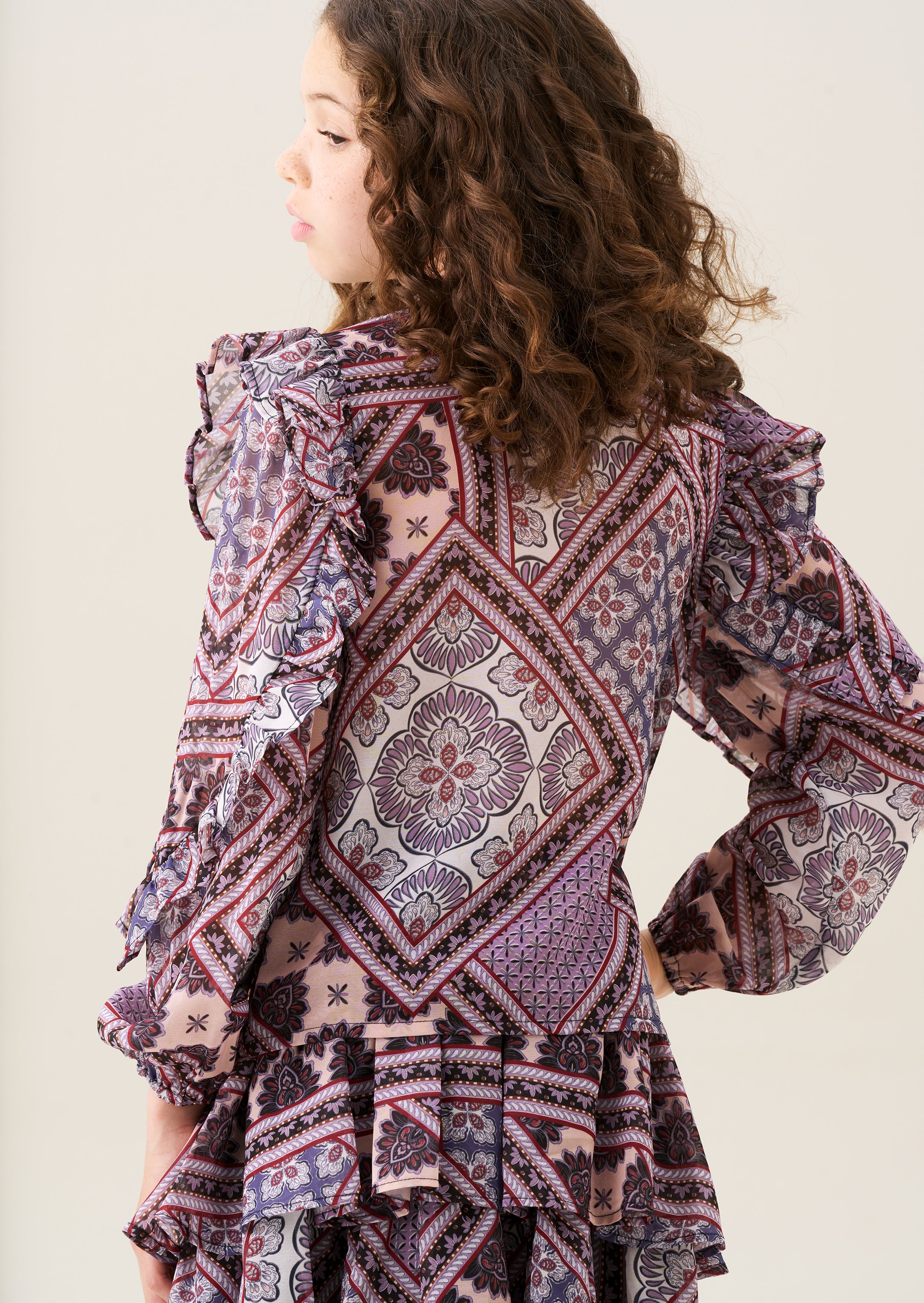Blouse Adrienne à manches volantées avec imprimé bohème