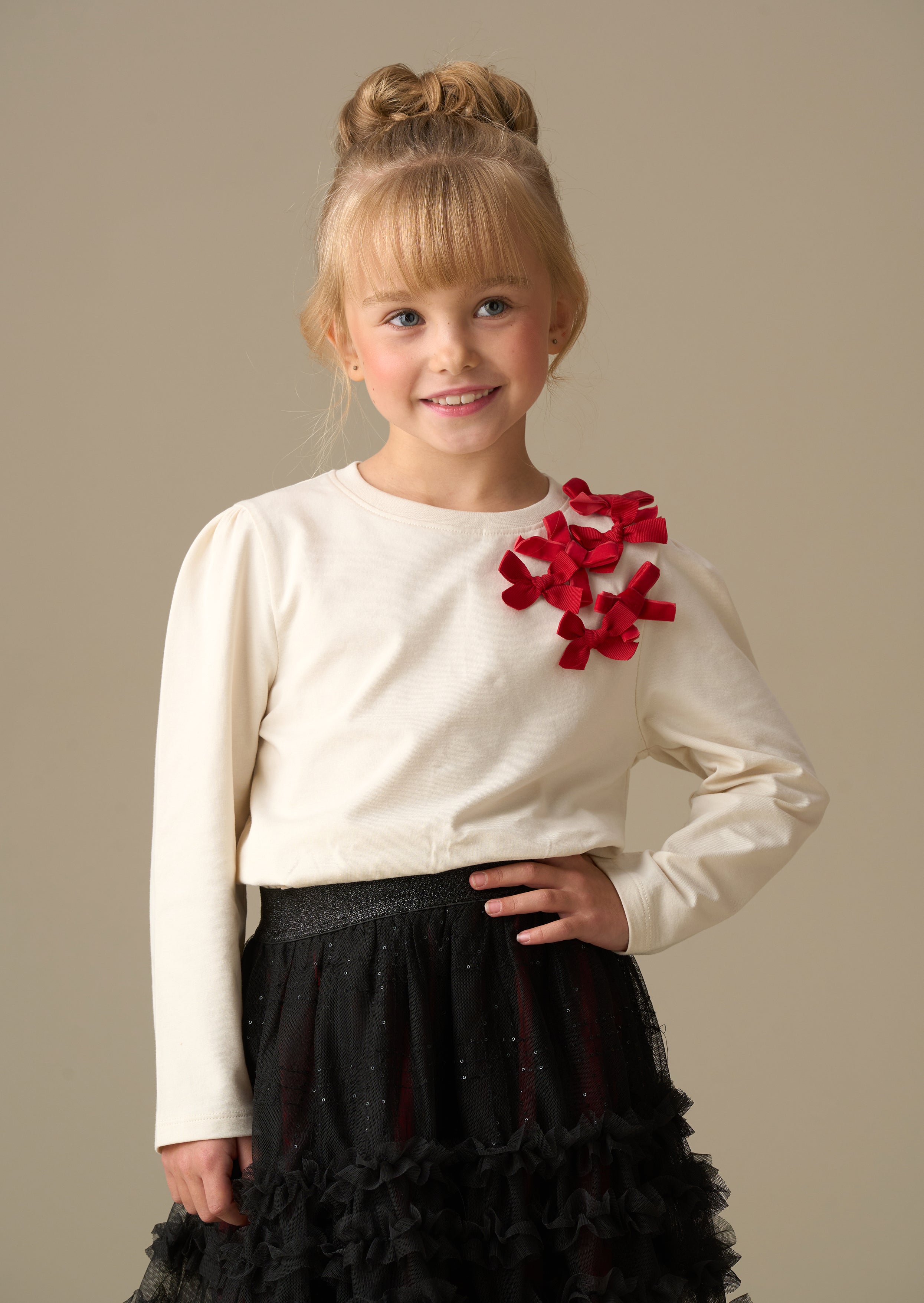 Elena Bow Corsage Ls Top