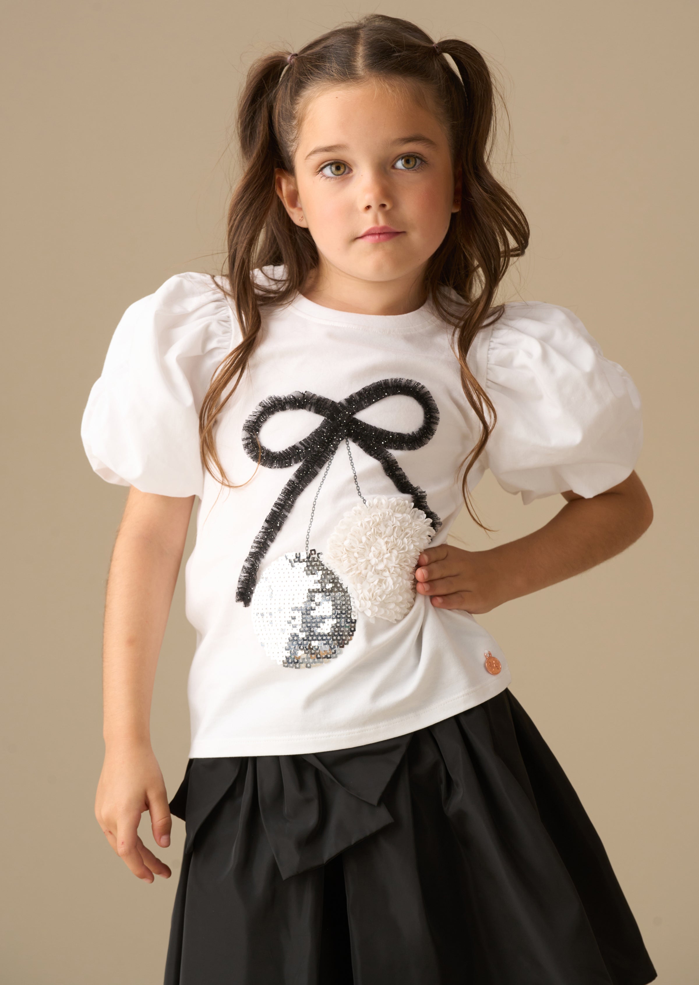Elodie Disco Ball Embellished Puff Sleeve Tee