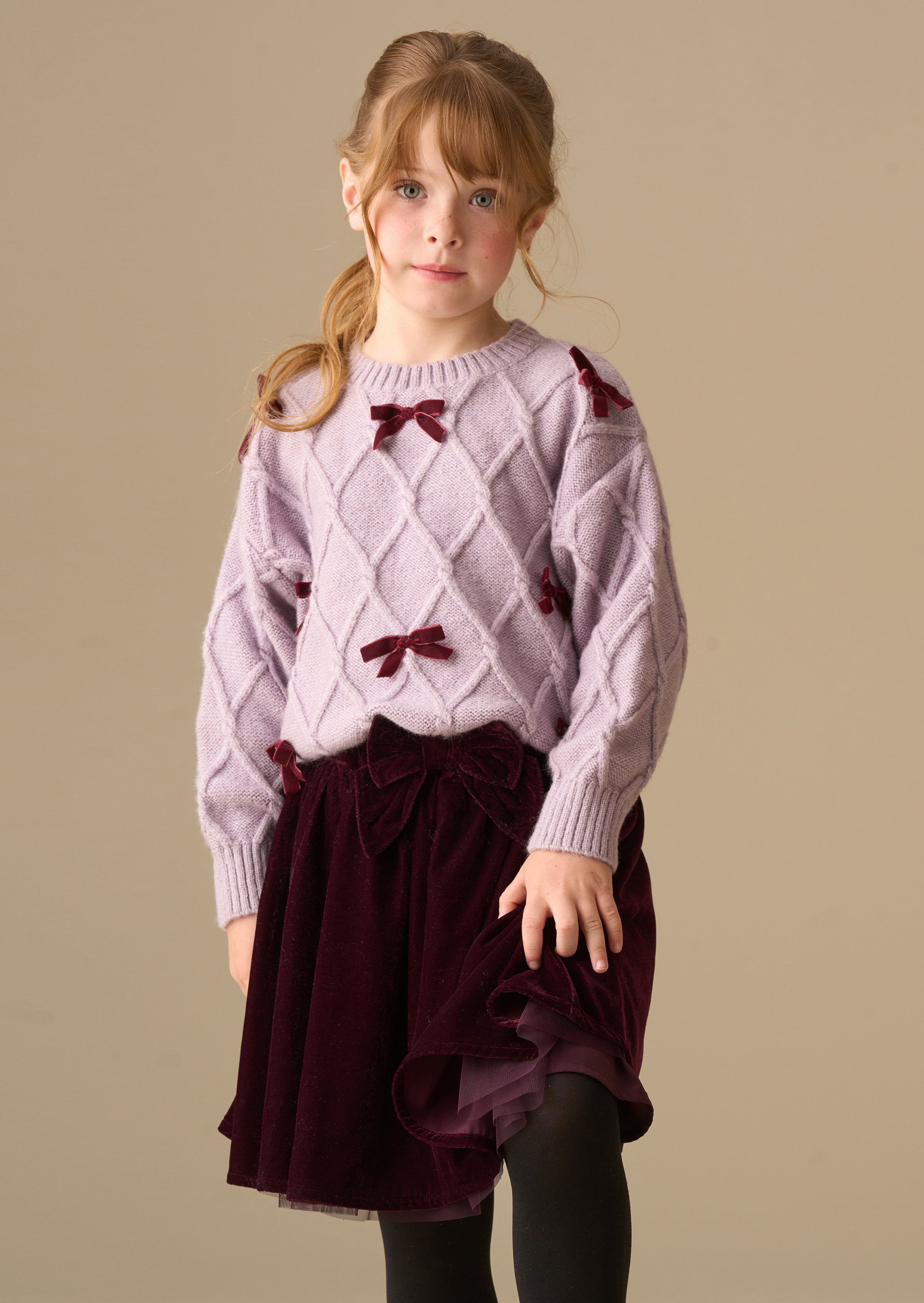 Clara Textured Knit Velvet Bow Jumper