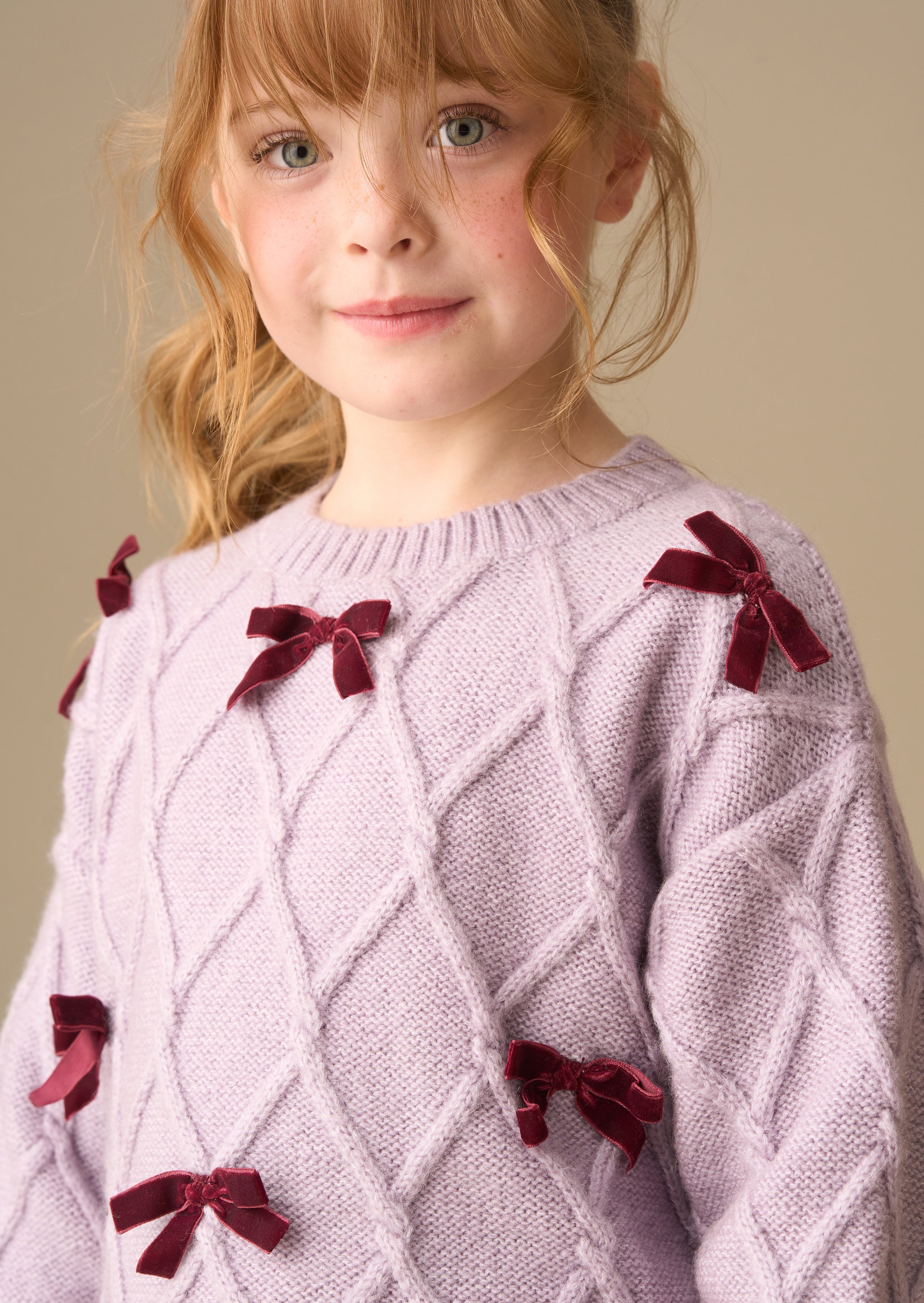 Clara Textured Knit Velvet Bow Jumper