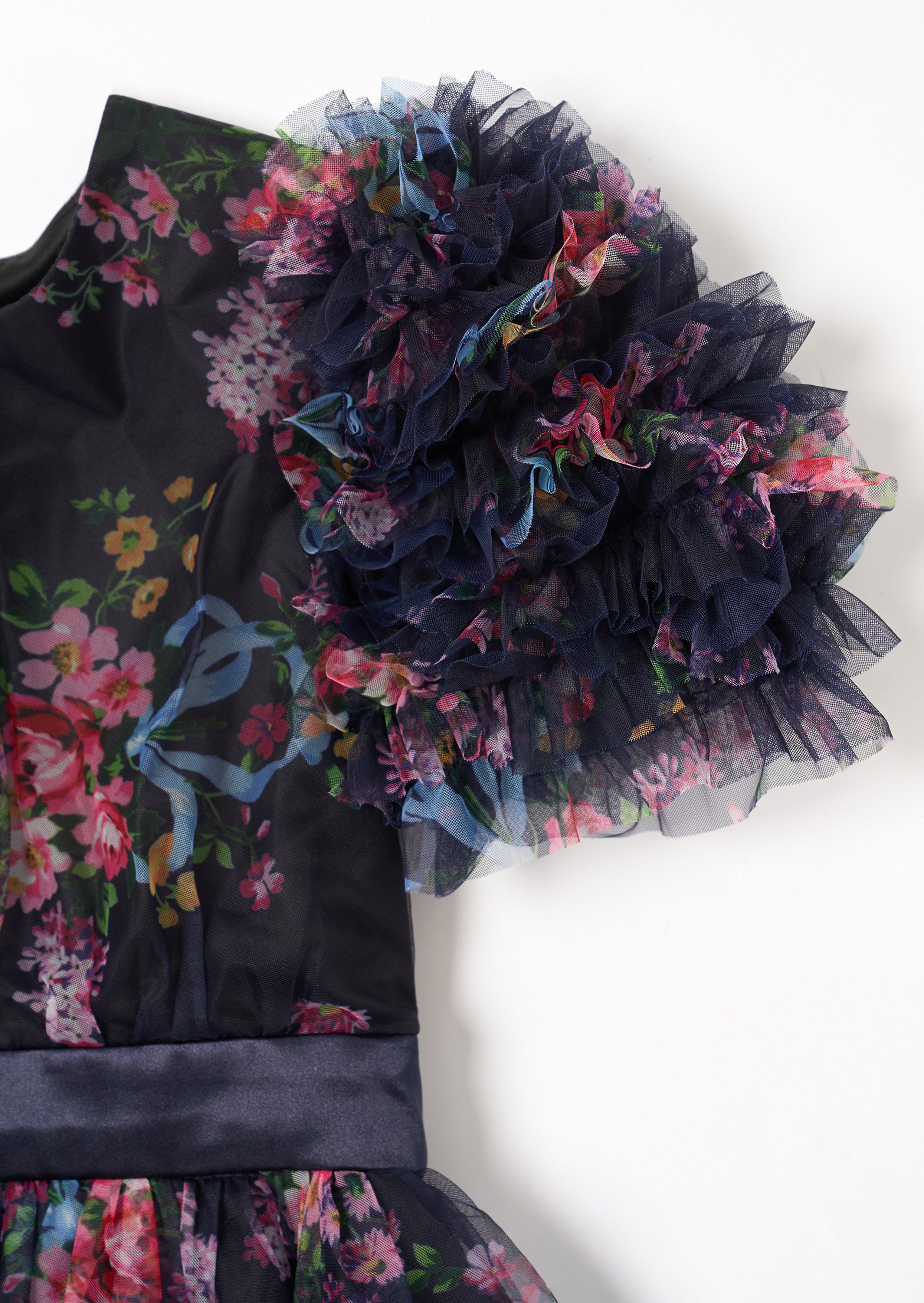 Florence Navy Ruffle Mesh Sleeve Dress