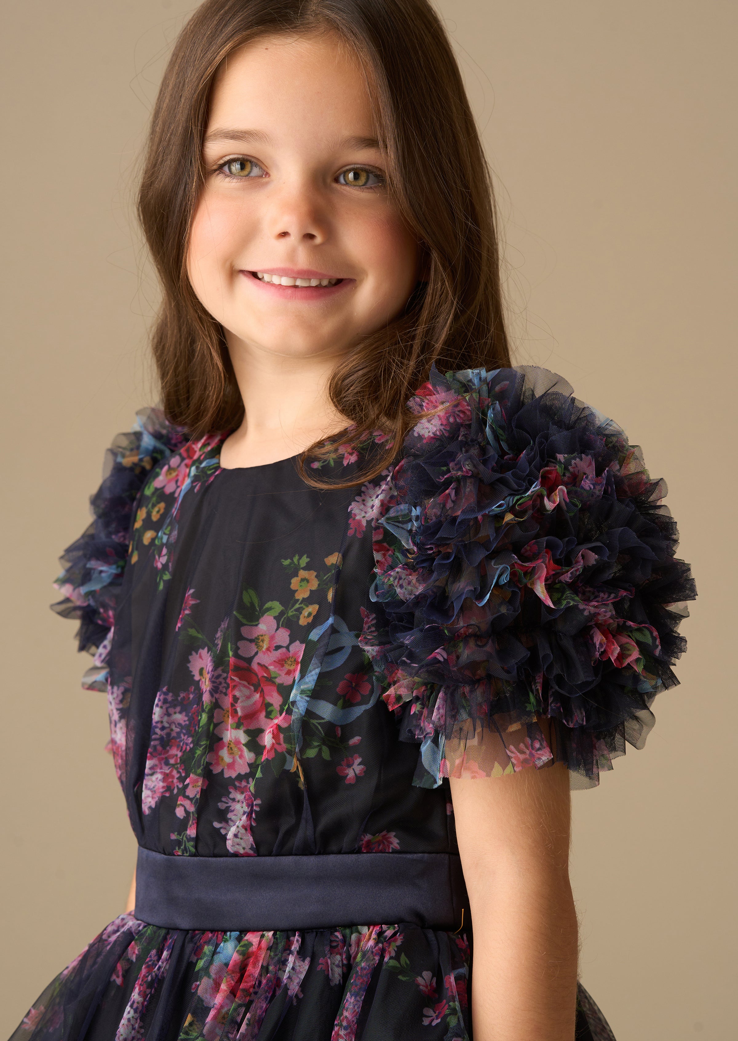 Florence Navy Ruffle Mesh Sleeve Dress