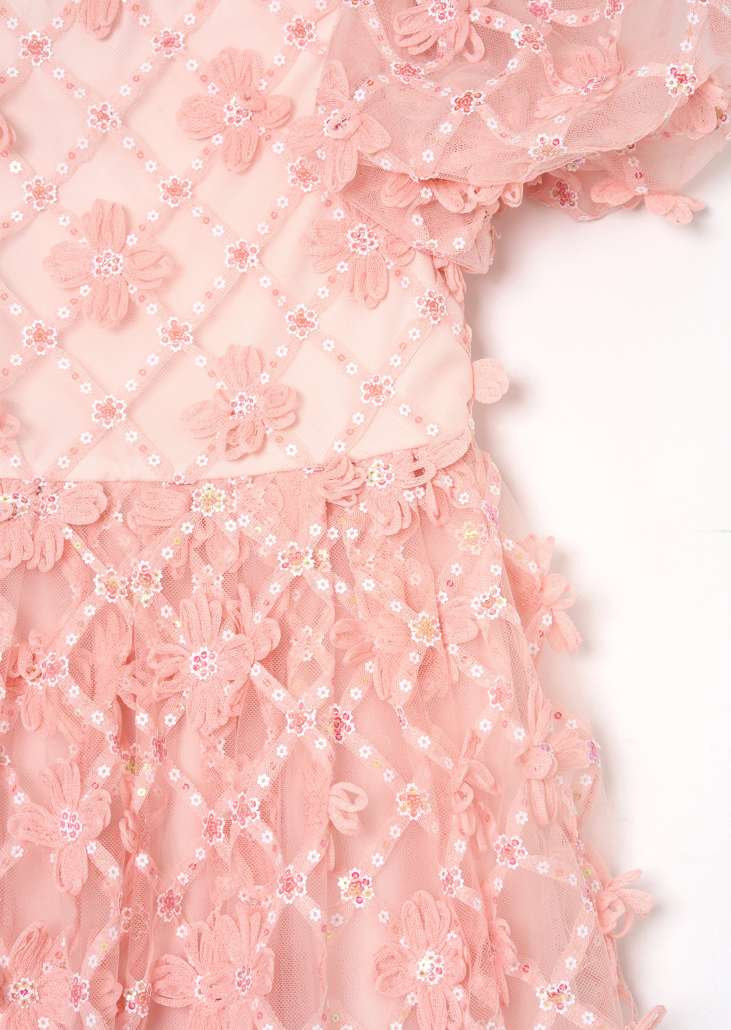 Francine Pink Embellished Puff Sleeve Dress