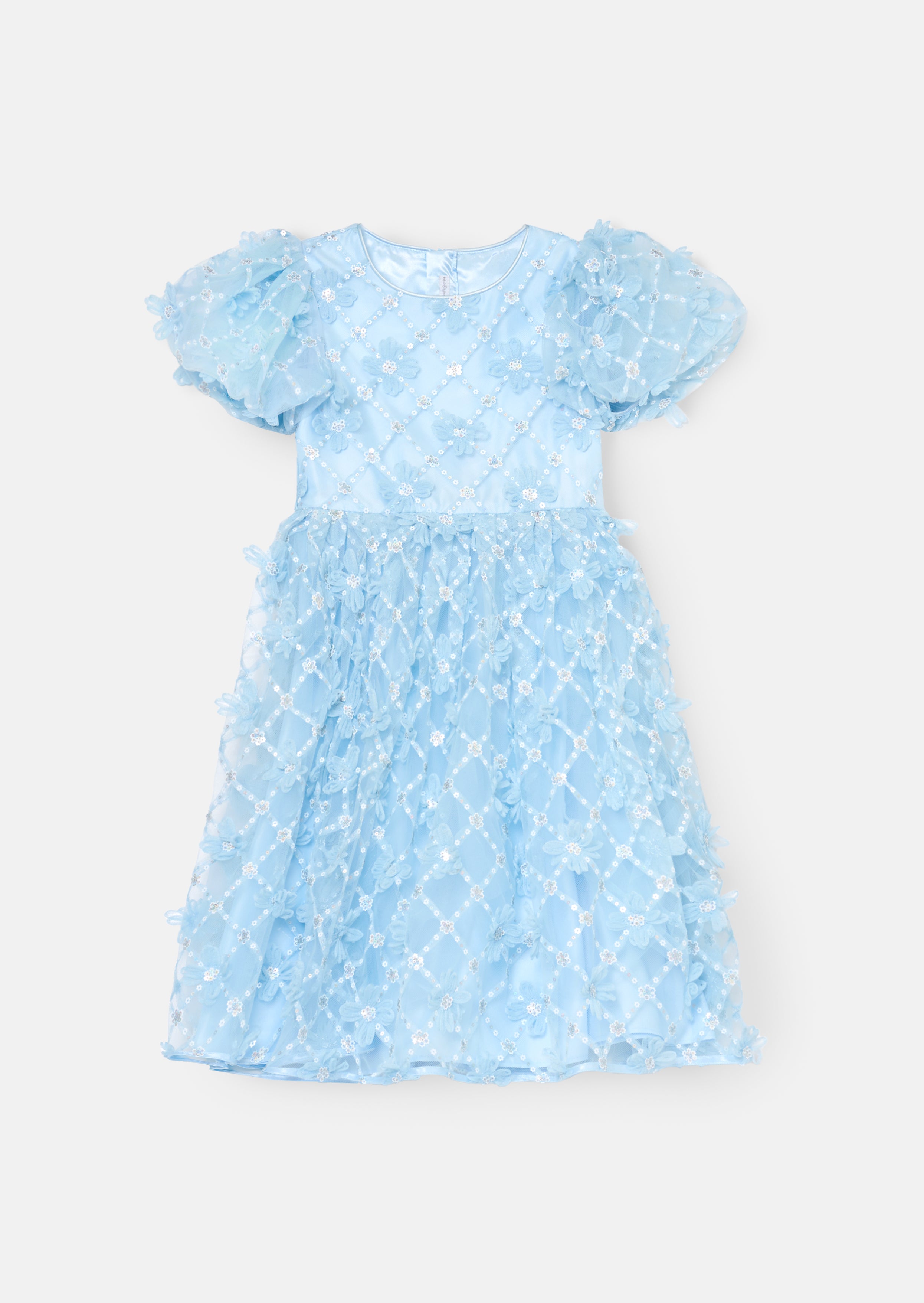 Francine Blue Embellished Puff Sleeve Dress