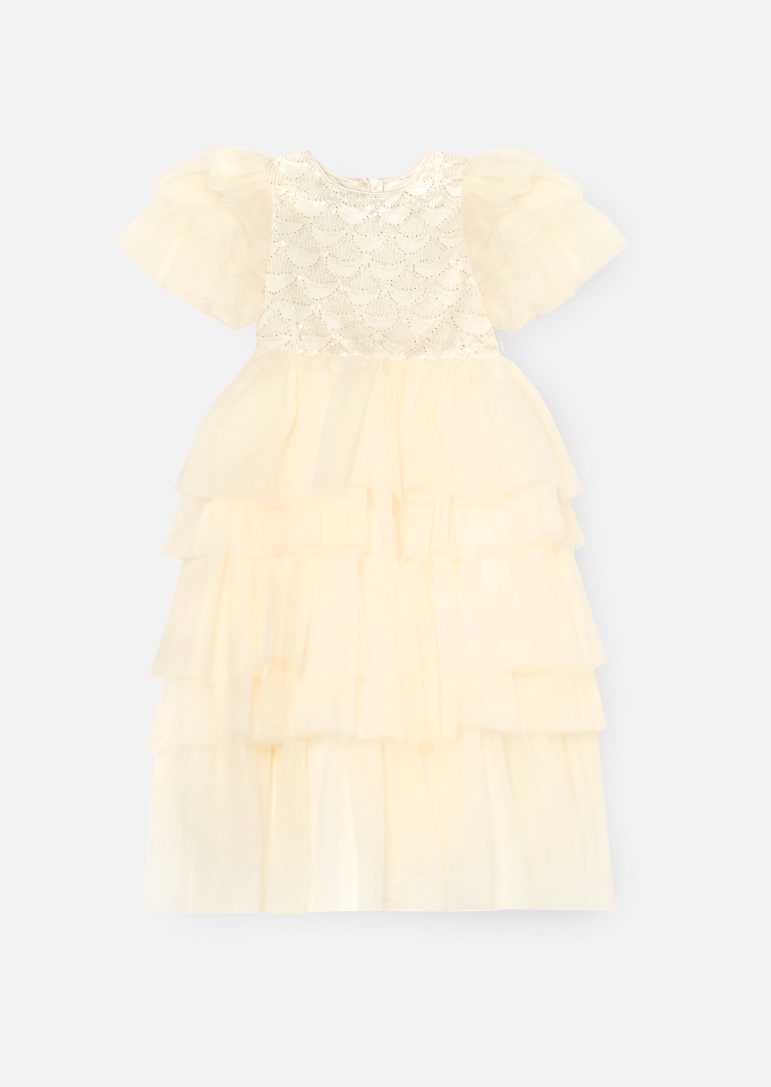 Robe en tulle ivoire Tiffany à volants perlés