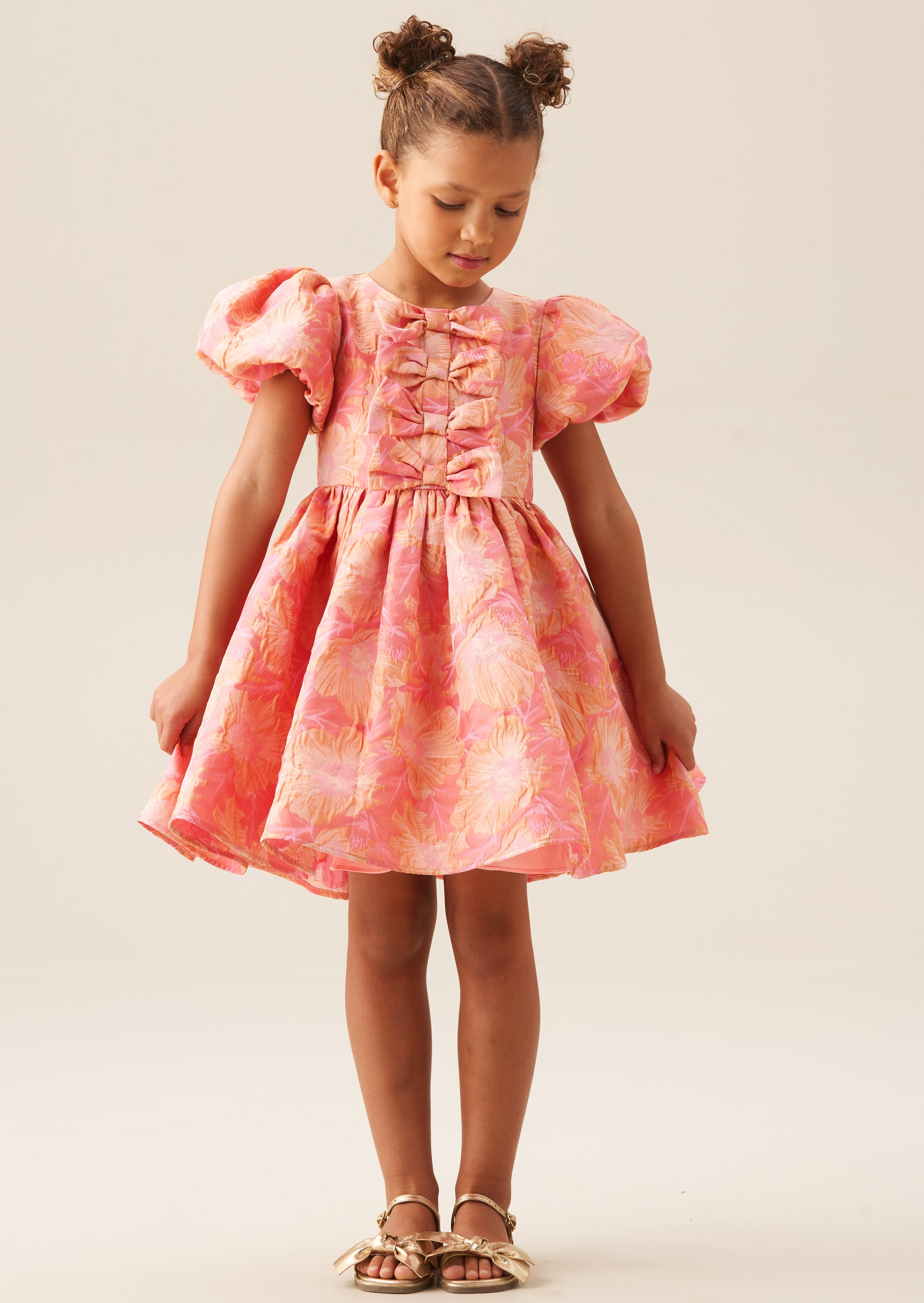 Georgia Pink Bow Jacquard Dress