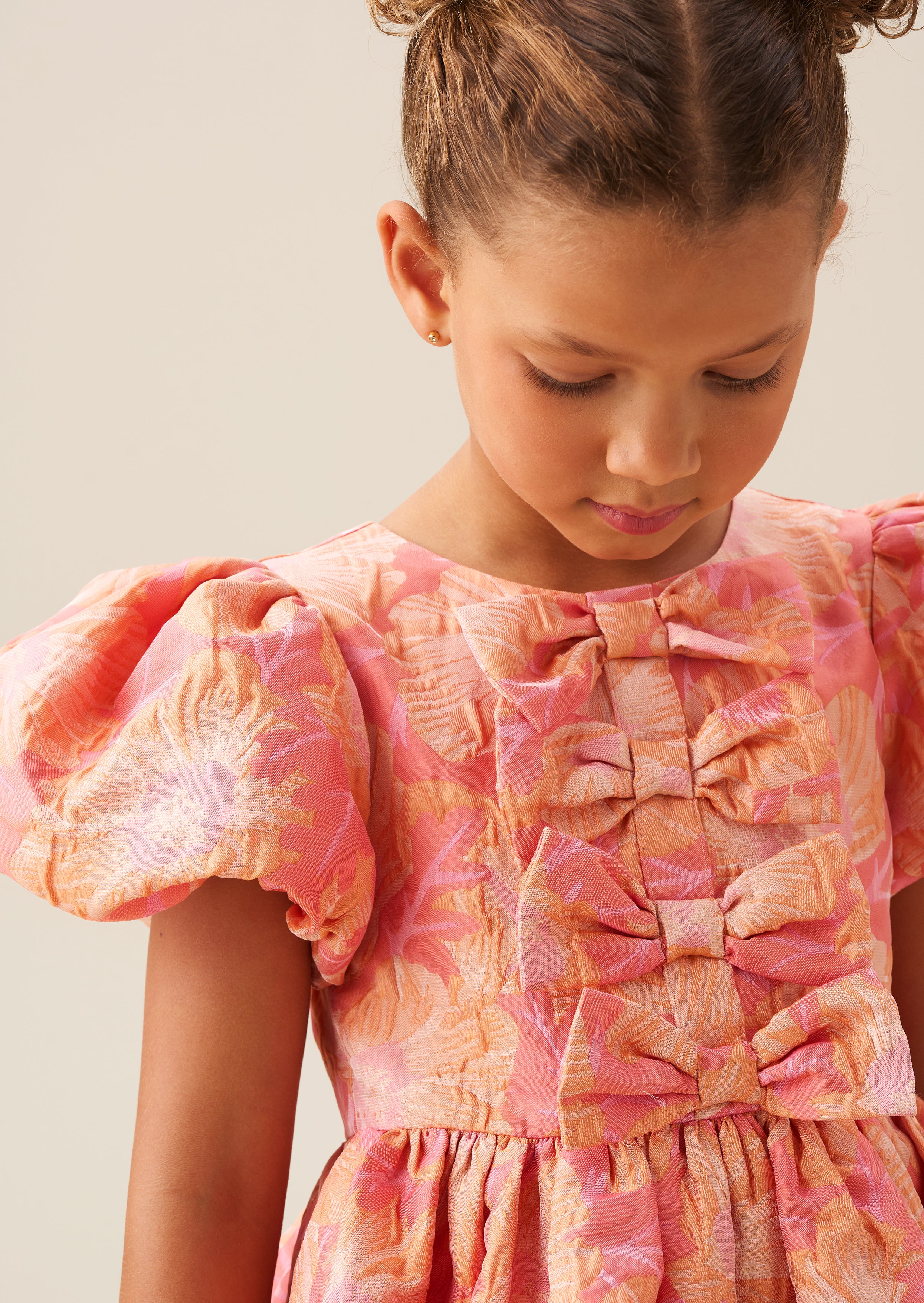 Georgia Pink Bow Jacquard Dress