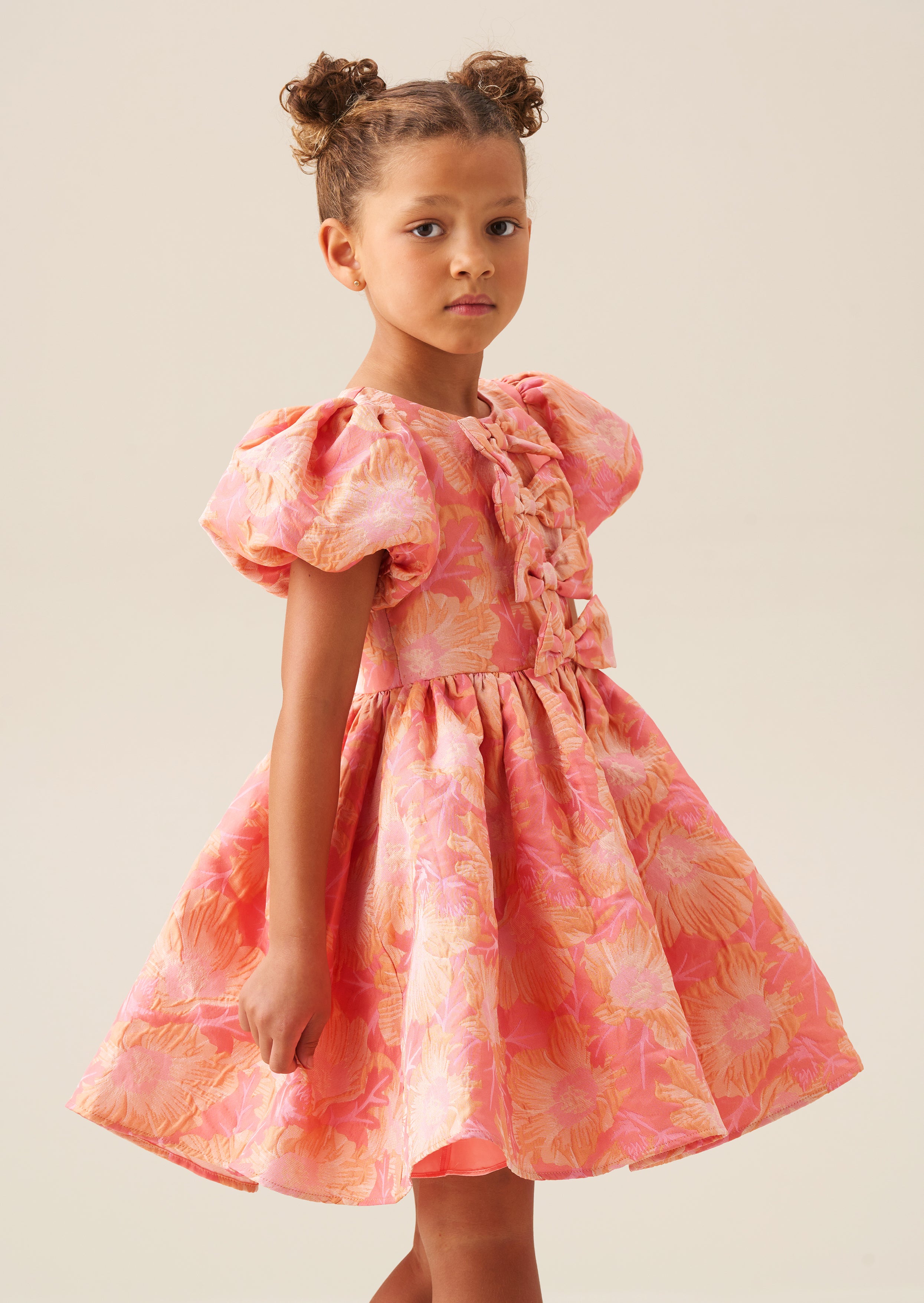 Georgia Pink Bow Jacquard Dress