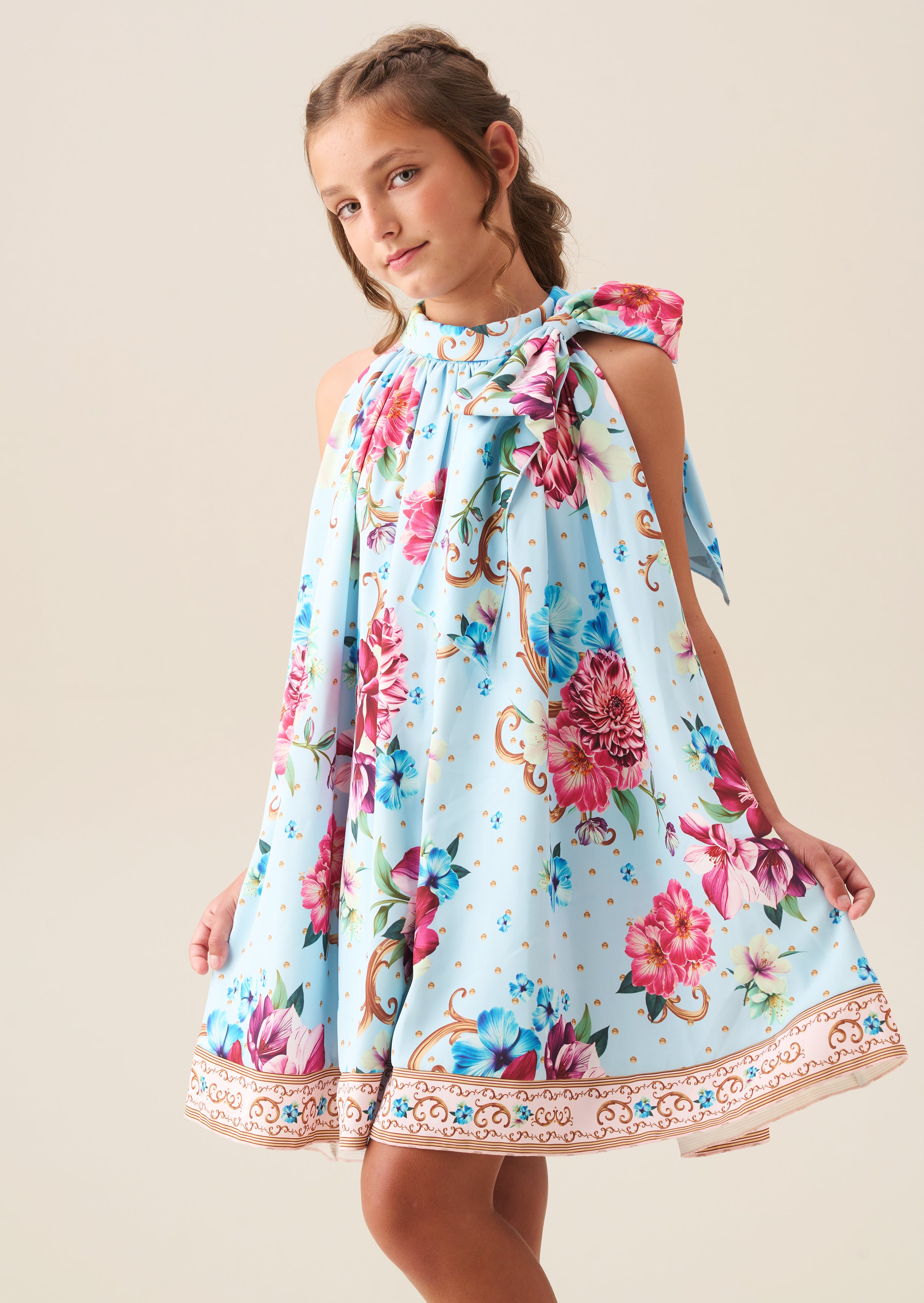 Amelia Print Bow Swing Dress