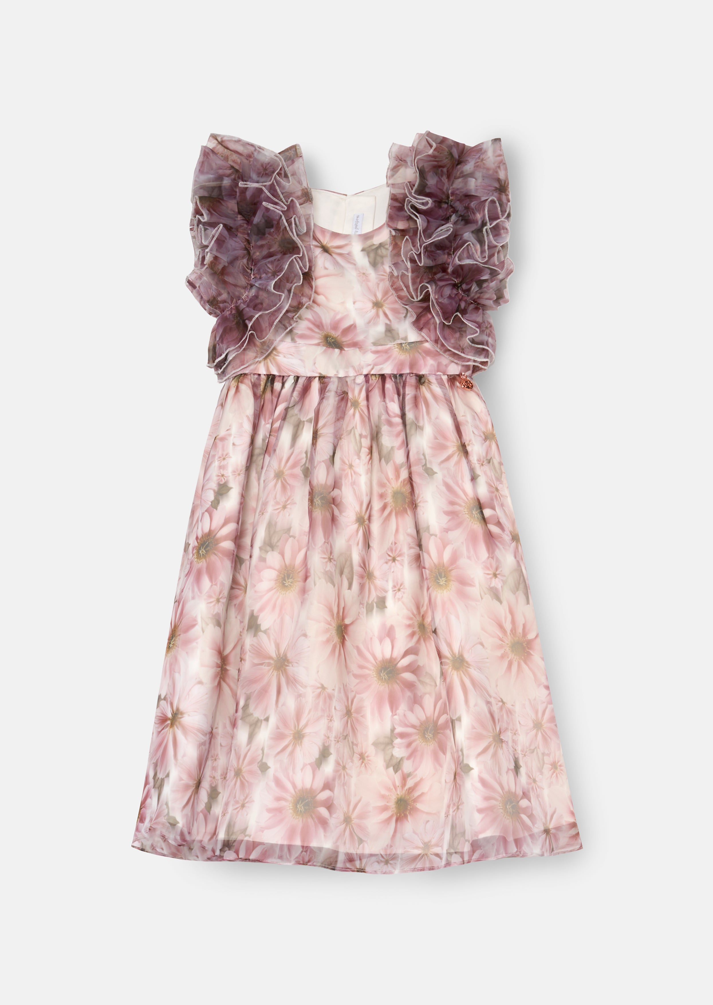 Flora Ruffle Sleeve Organza Print Dress