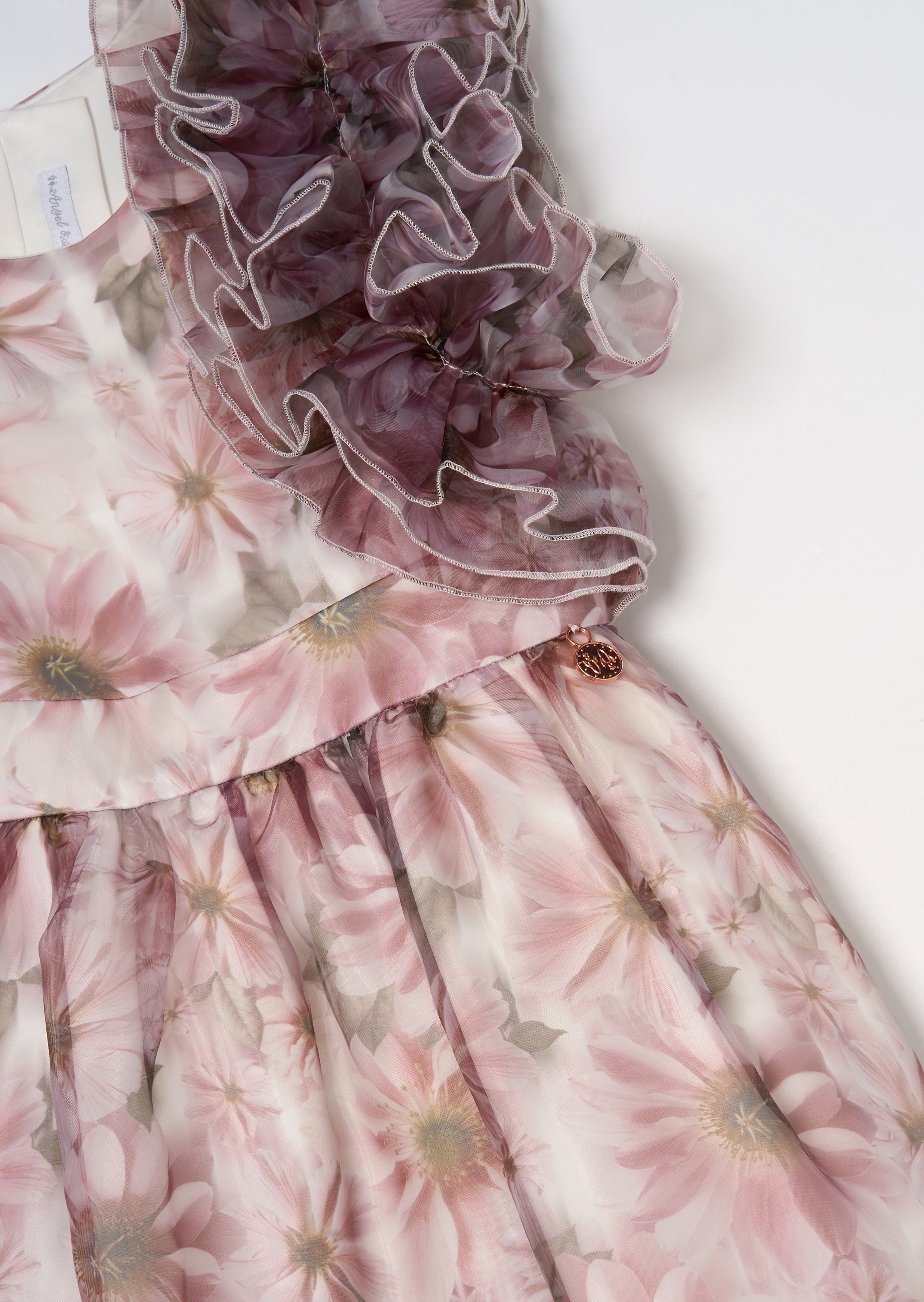 Flora Ruffle Sleeve Organza Print Dress