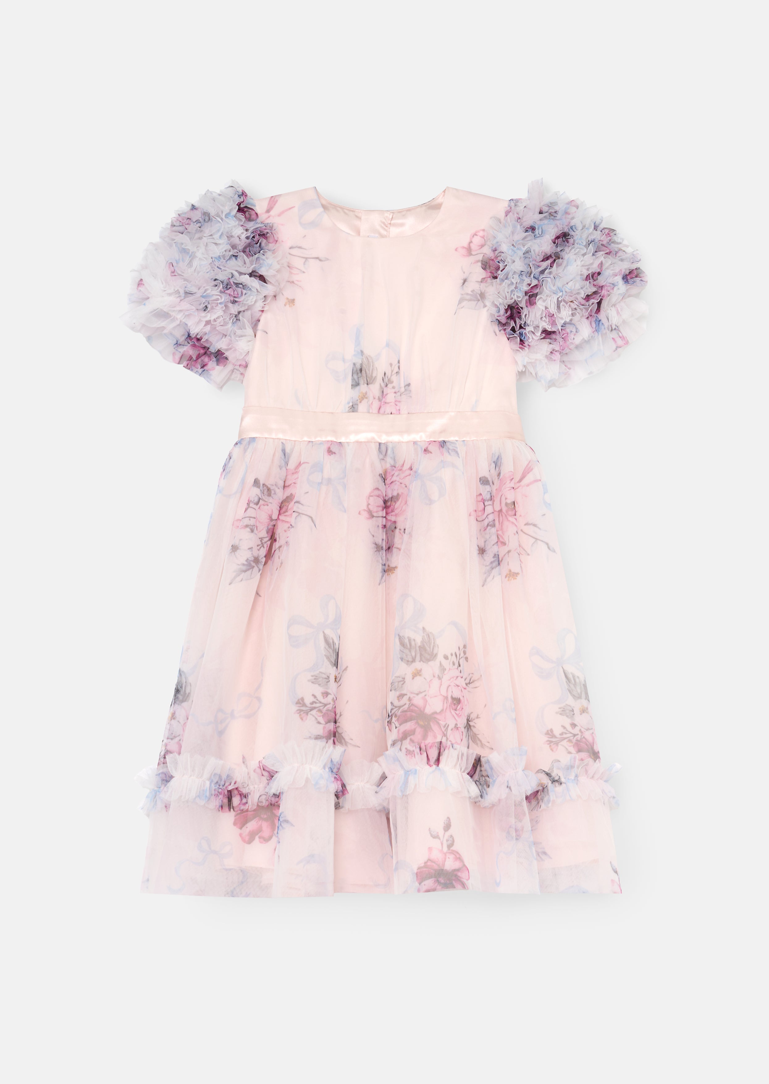 Florence Blush Ruffle Sleeve Mesh Dress