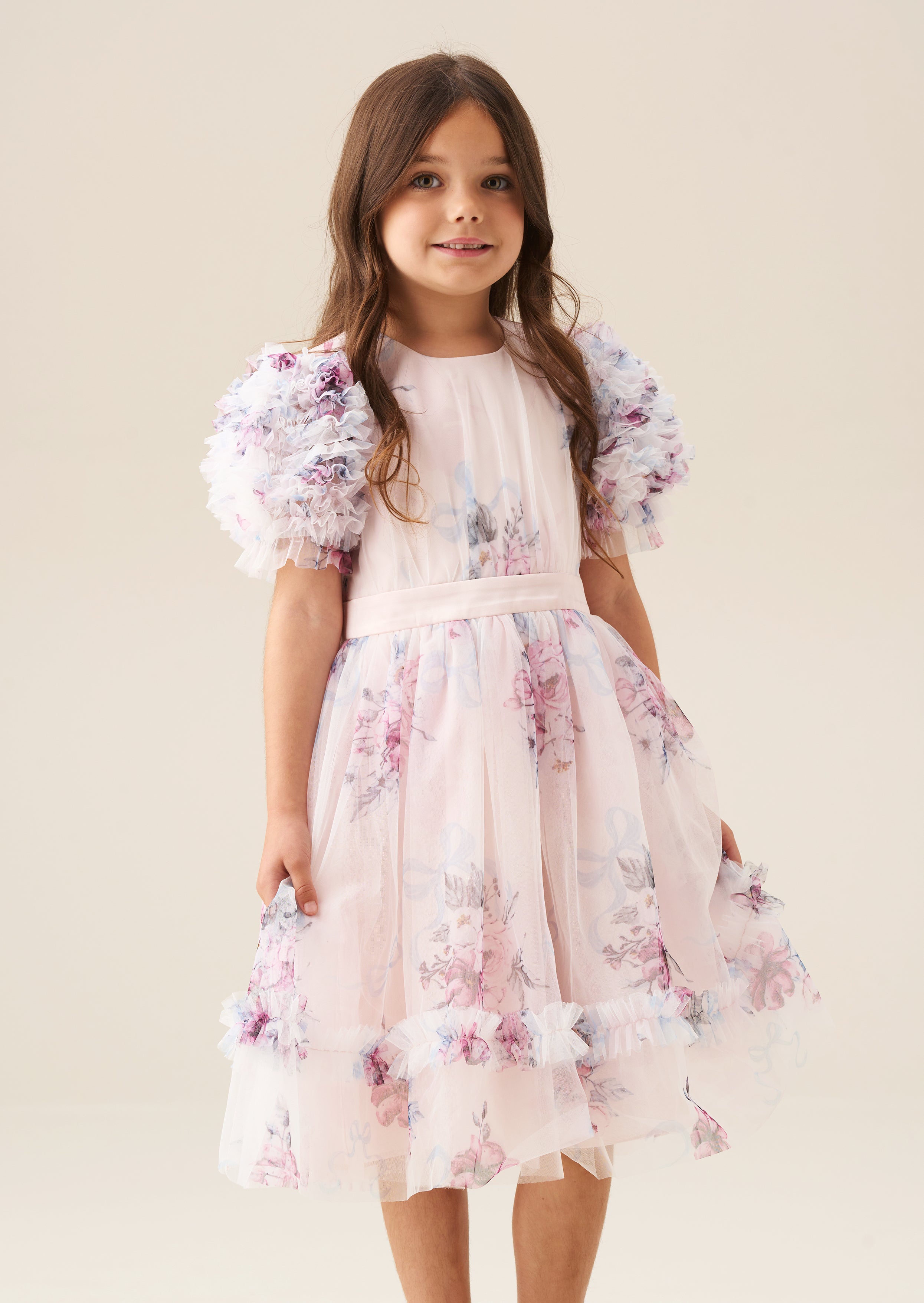 Florence Blush Ruffle Sleeve Mesh Dress