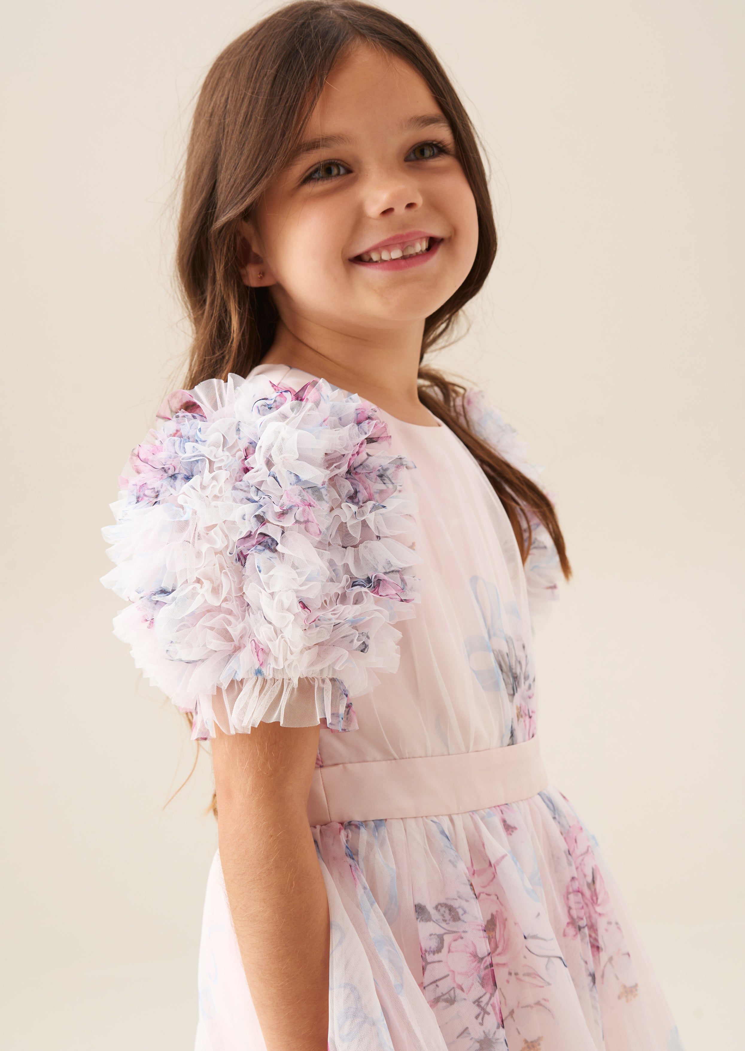 Florence Blush Ruffle Sleeve Mesh Dress