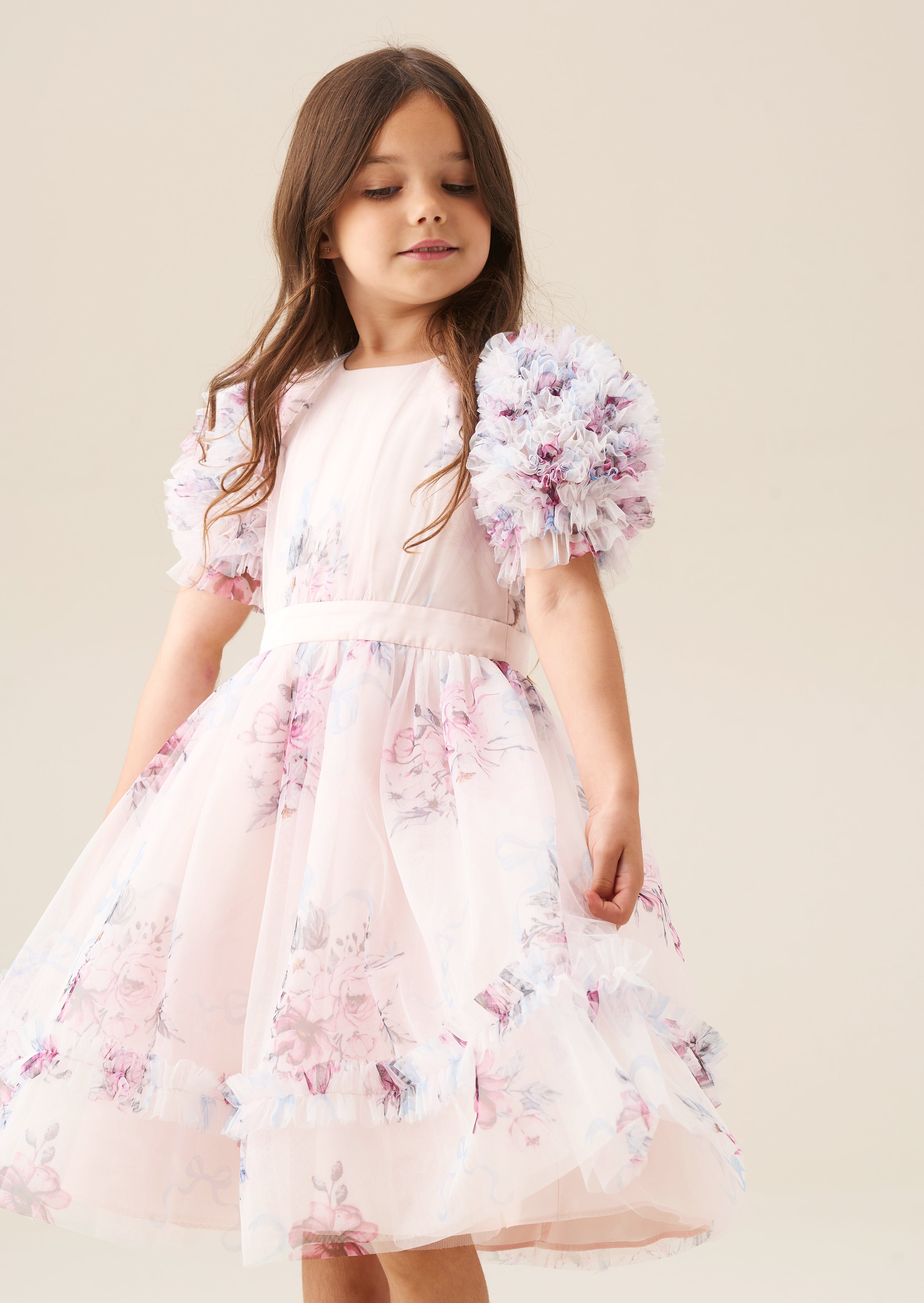 Florence Blush Ruffle Sleeve Mesh Dress