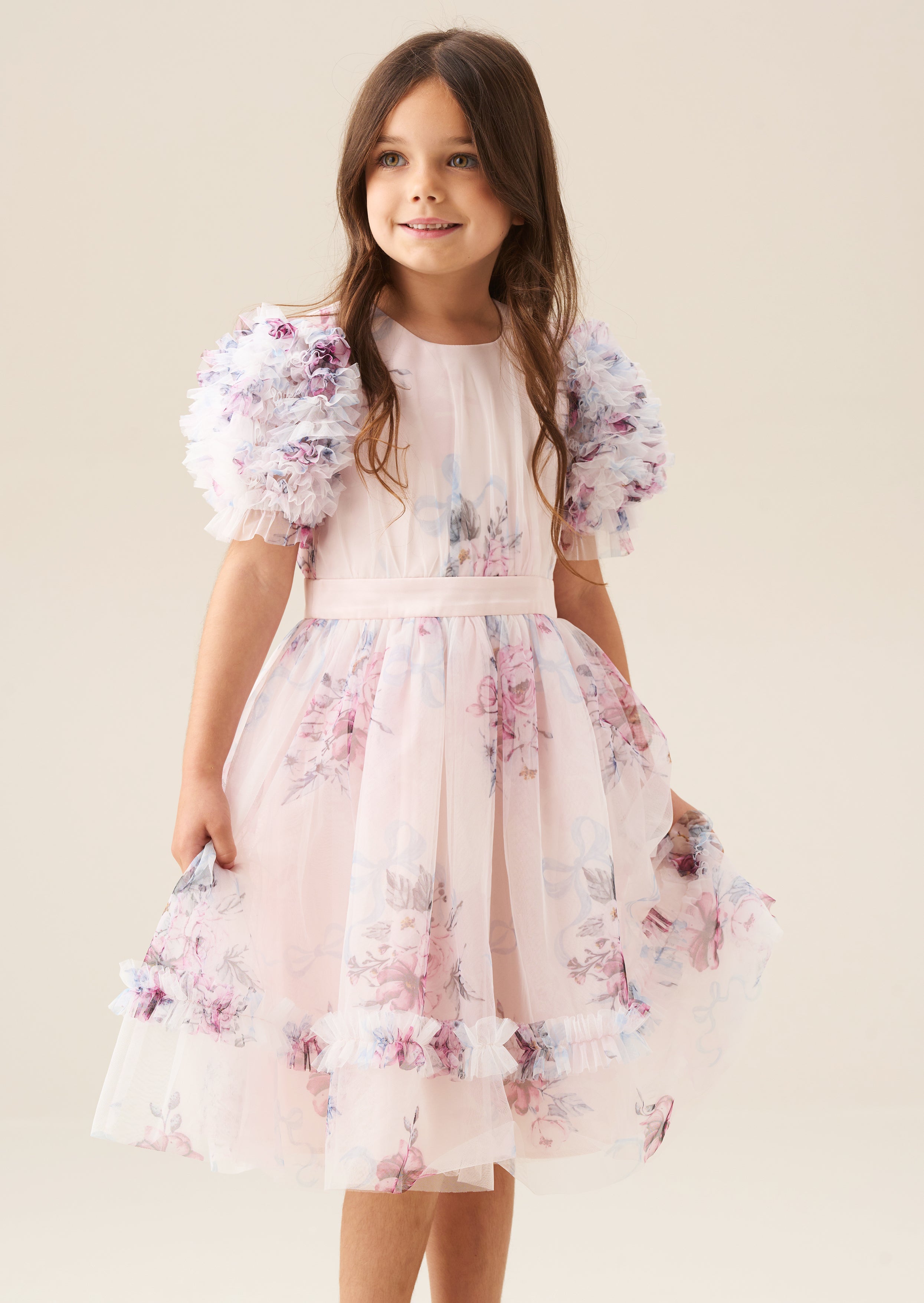 Florence Blush Ruffle Sleeve Mesh Dress