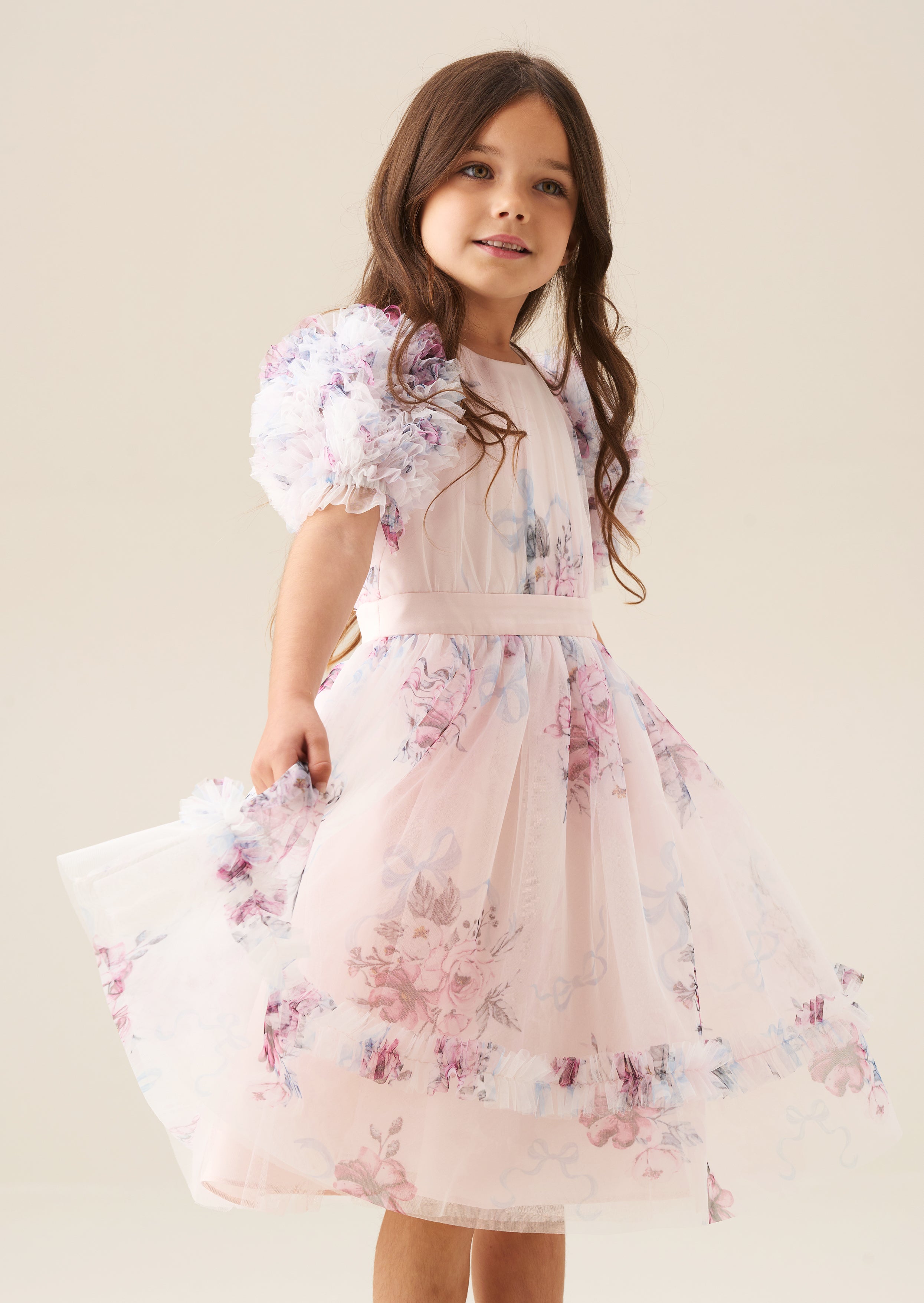 Florence Blush Ruffle Sleeve Mesh Dress