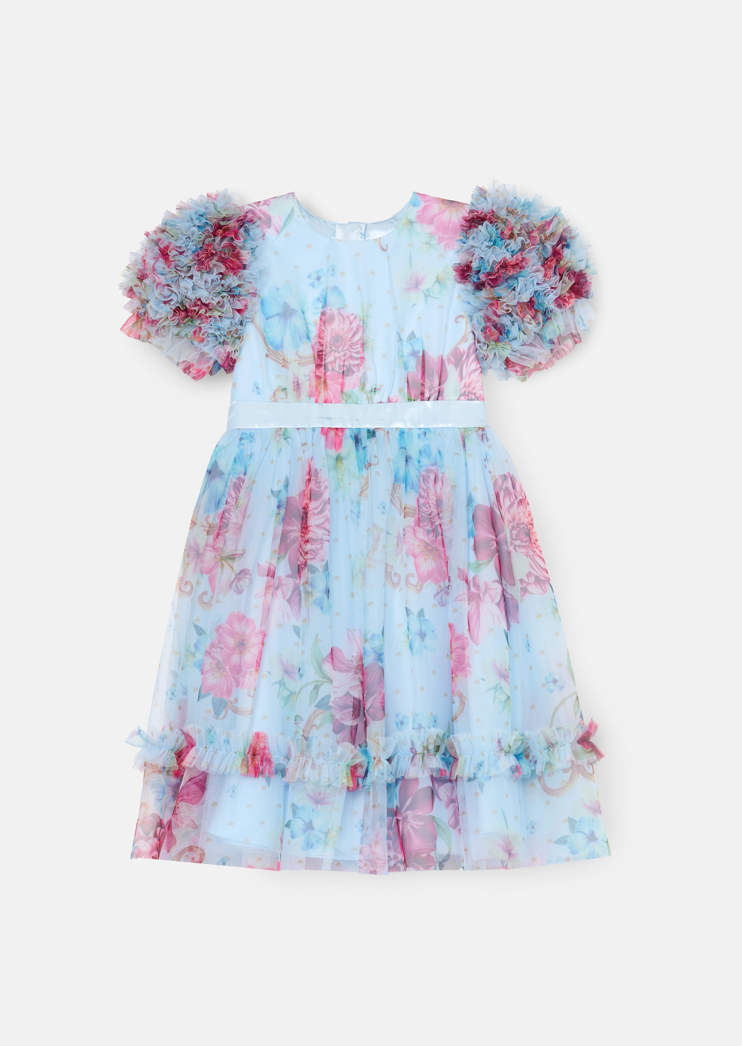 Florence Blue Ruffle Sleeve Mesh Dress