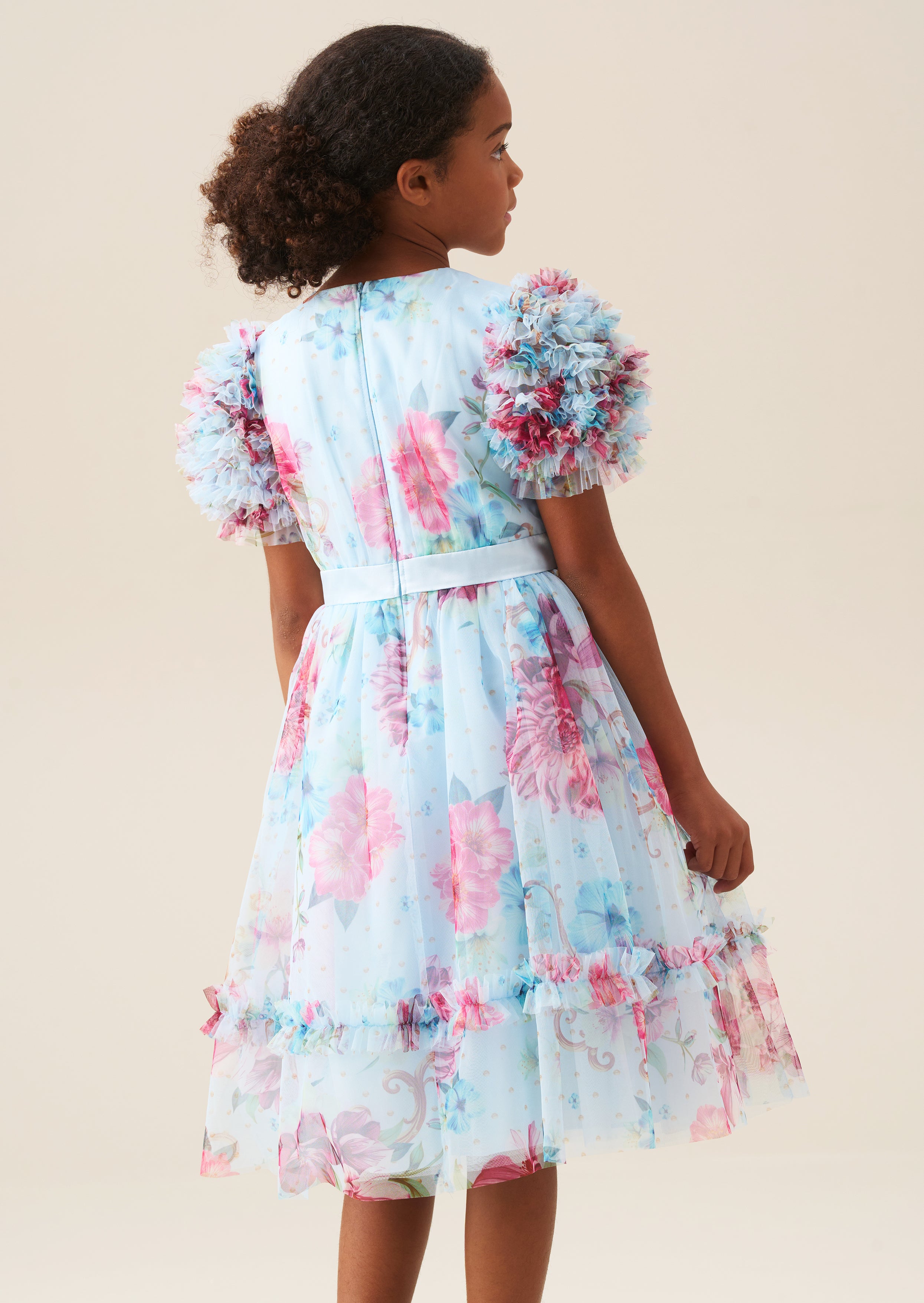 Florence Blue Ruffle Sleeve Mesh Dress