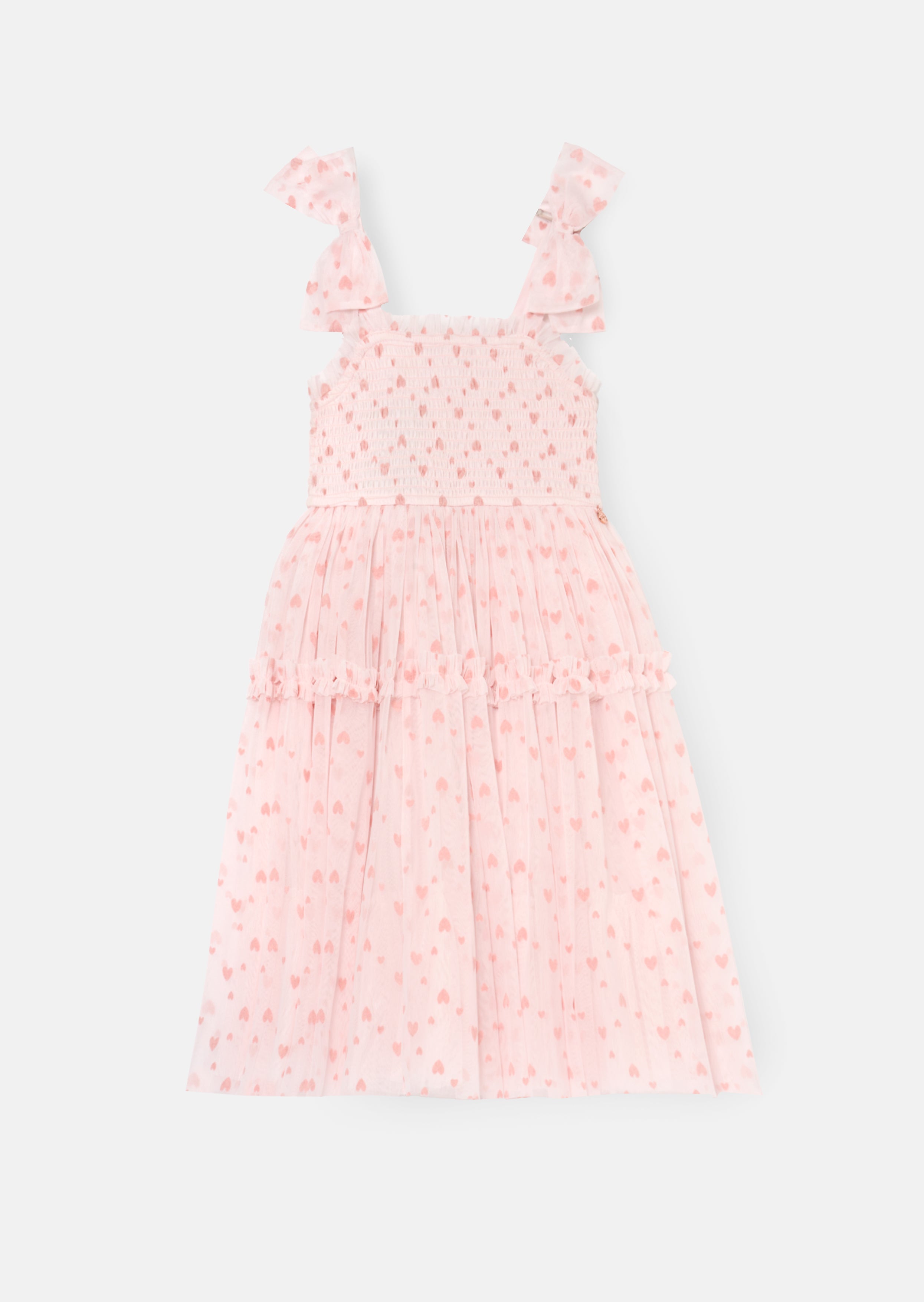 Vivi Heart Flock Tie Shoulder Mesh Dress