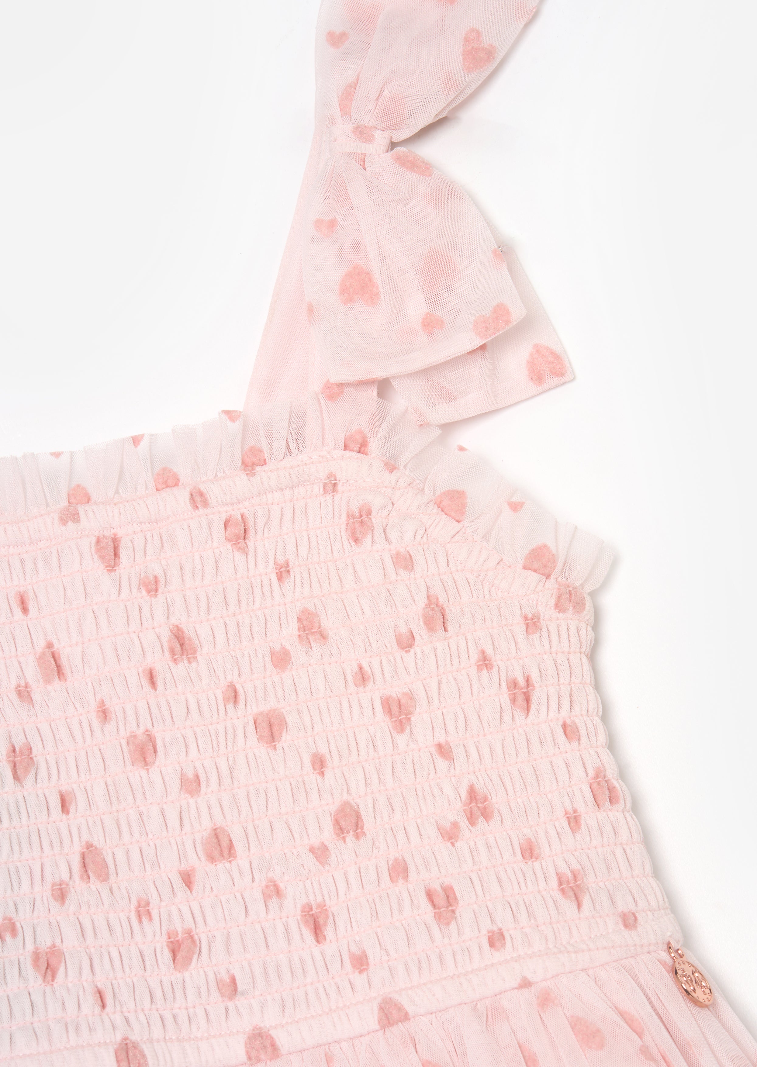 Vivi Heart Flock Tie Shoulder Mesh Dress