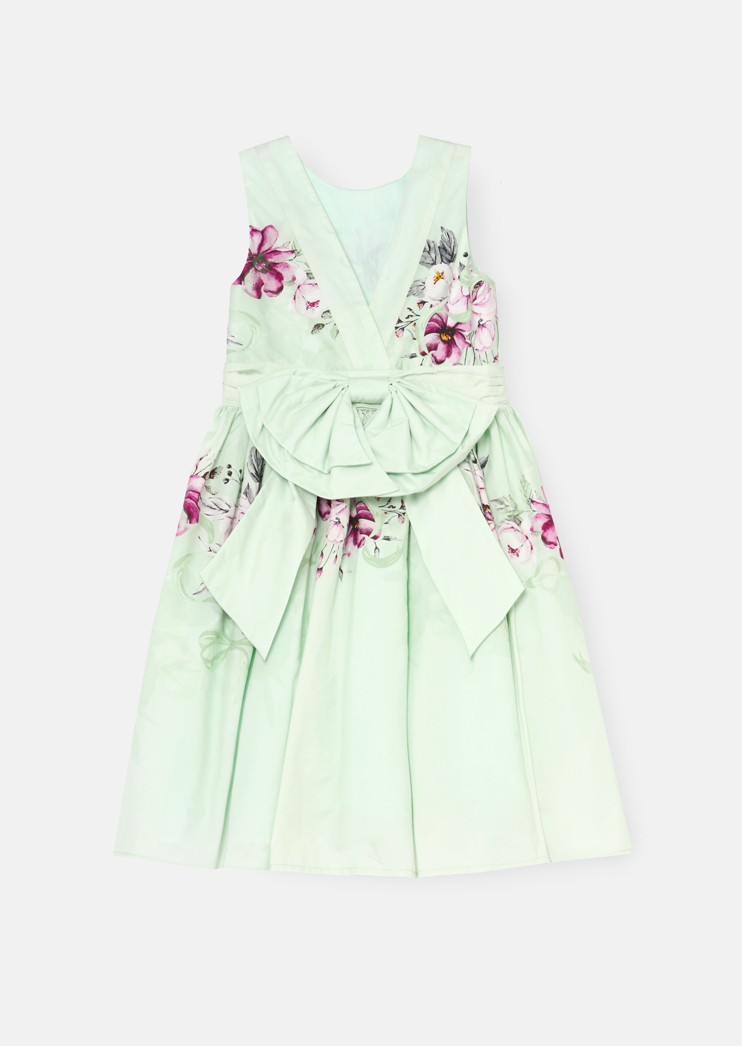 فستان إليسا بطبعة النعناع مع فيونكة خلفية