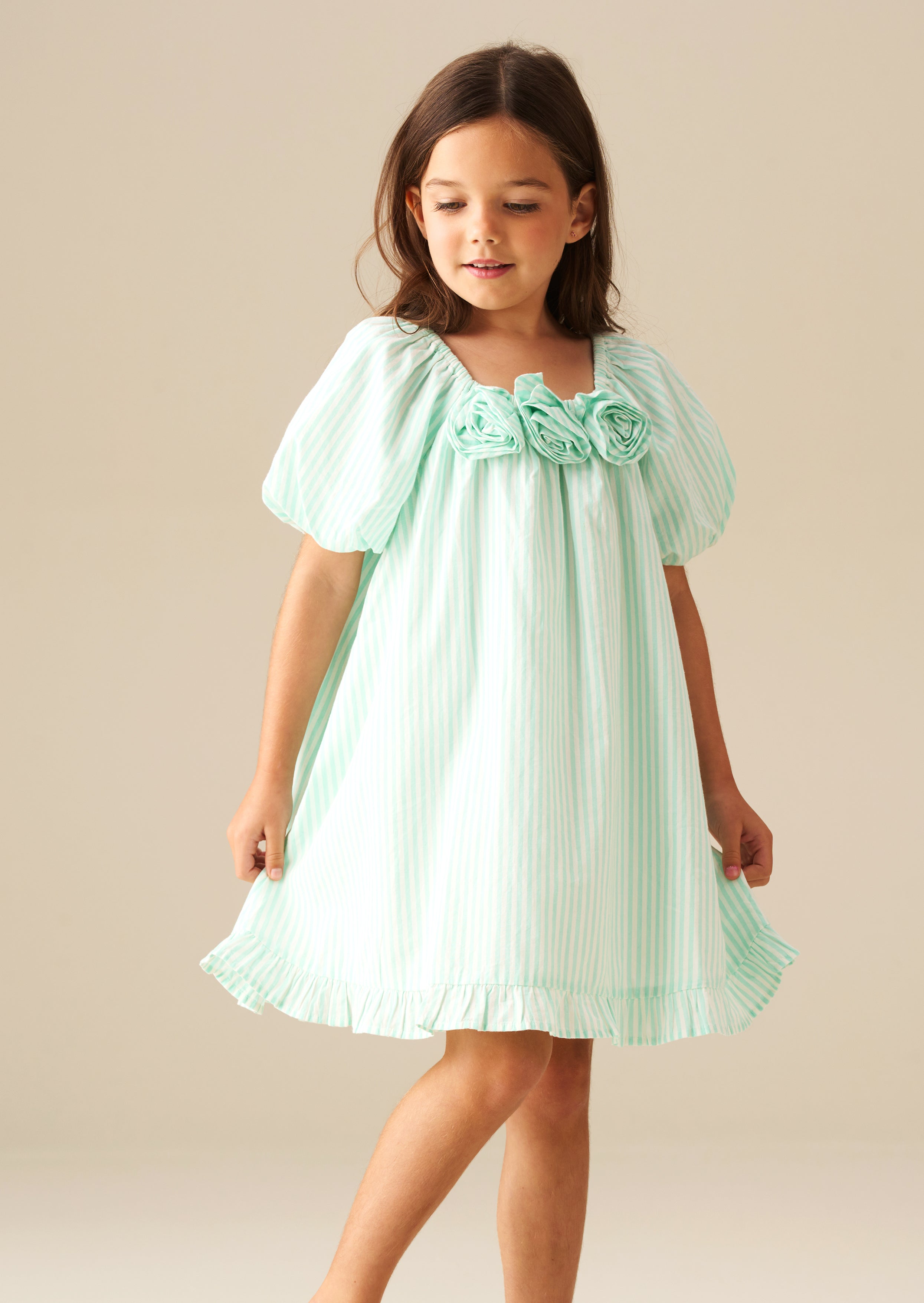 Coletta Corsage Stripe Swing Dress