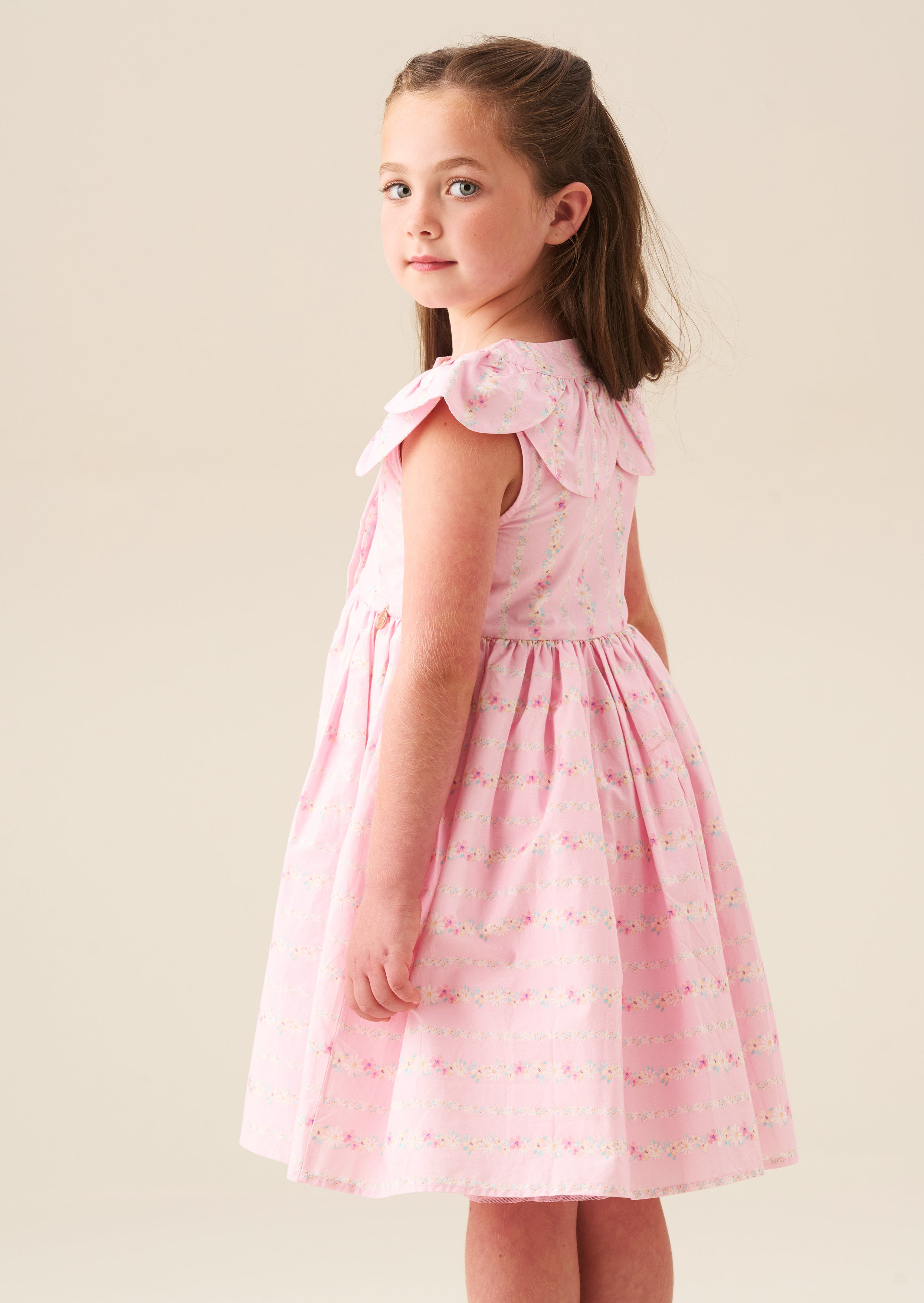 Ellery Floral Stripe Petal Collar Dress